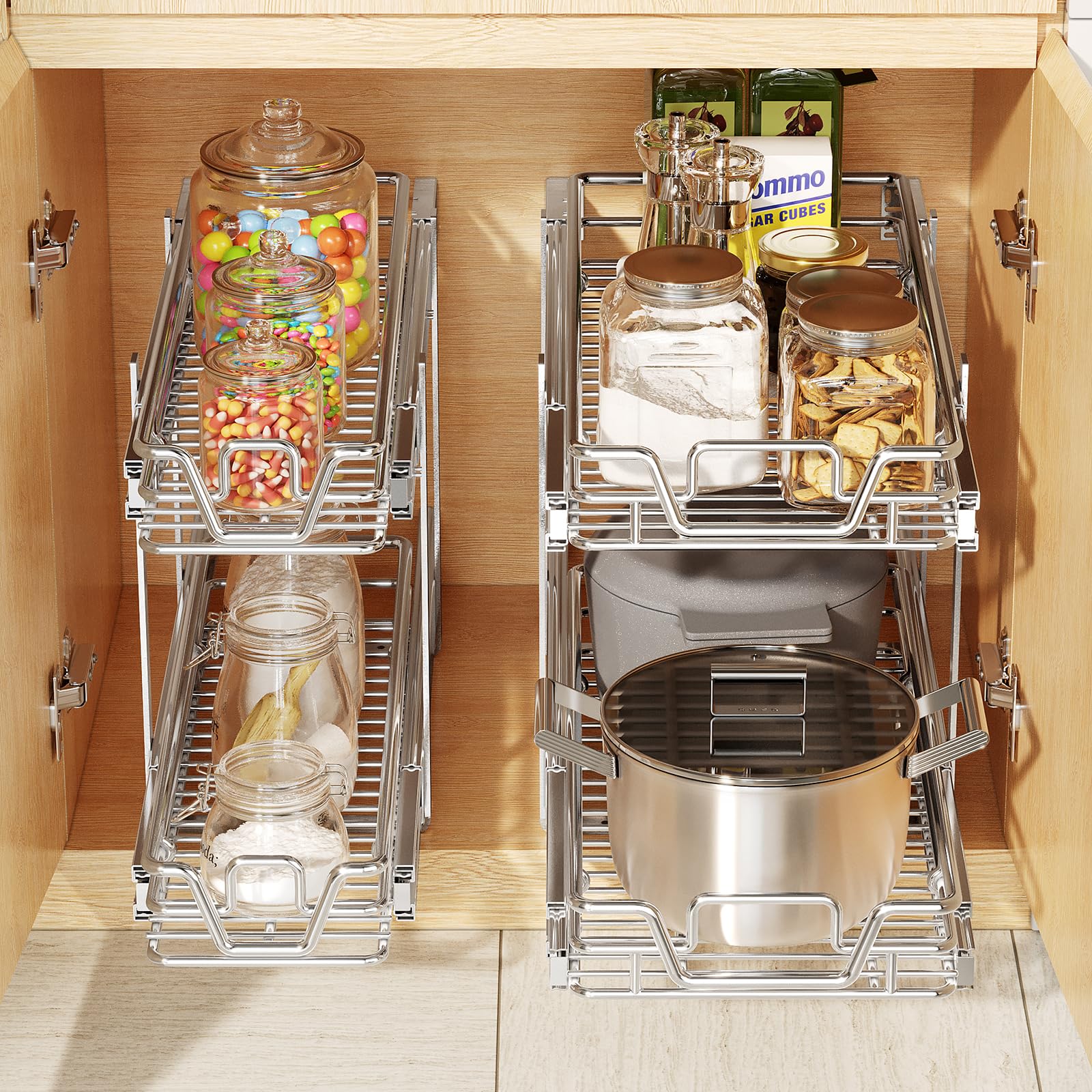 2-Tier Kitchen Cabinet,Pull Out Cabinet Organizer,Shelf and Drawer Organizer Slide Out Pantry Storaqe Basket in Multiple Sizes (12" W x21 D)