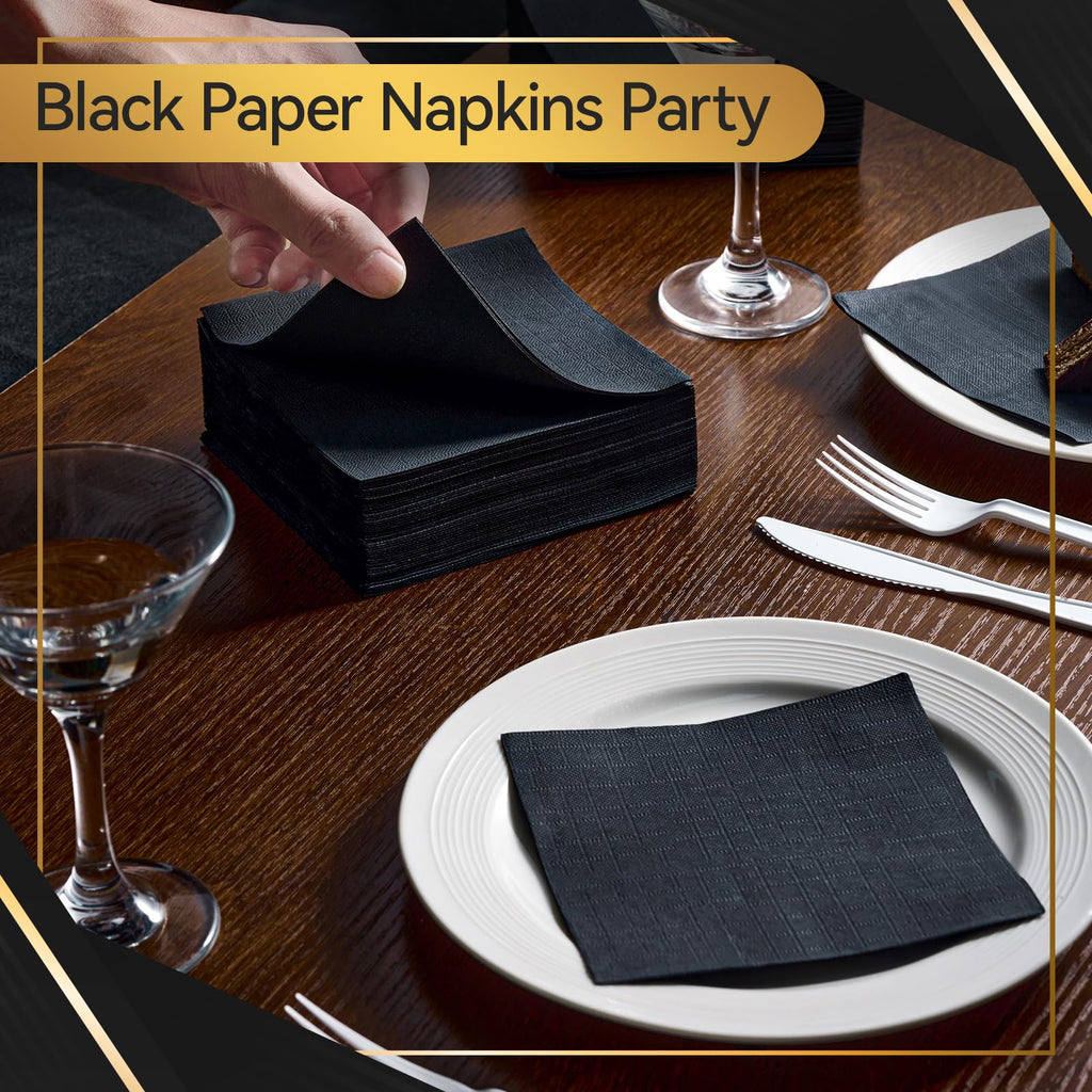 Vplus 1000 Pack Black Cocktail Napkins, Elegant Beverage Napkins, 3-Ply Disposable Paper Napkins 4.9x4.9 inch, Perfect for Restaurant, Bar, Party, Wedding, Dessert Napkins