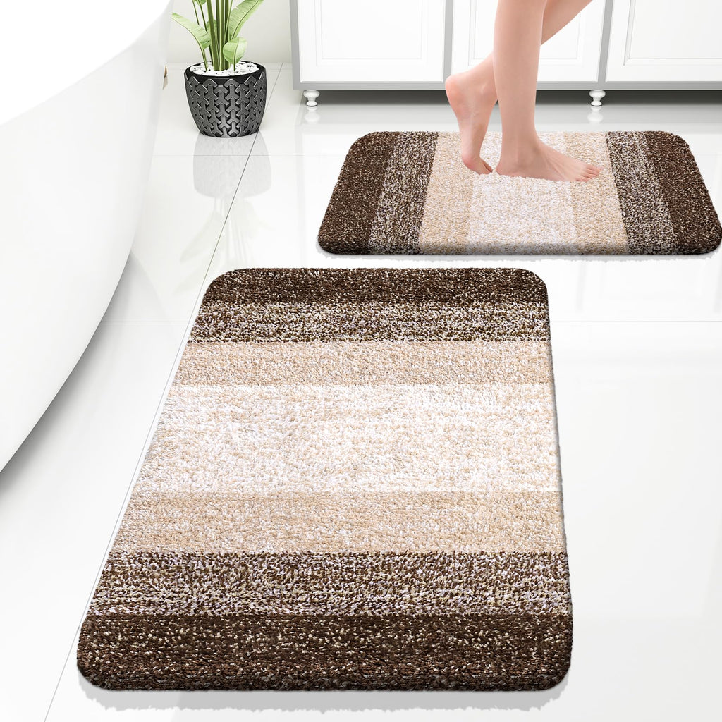 OLANLY Bathroom Rug Set 2 Piece, Soft Absorbent Microfiber Bath Mats and U-Shaped Contour Toilet Rug, Non-Slip, Machine Wash Dry, Plush Shaggy Bath Mats for Bathroom (24"x16"+24"x20", Grey)