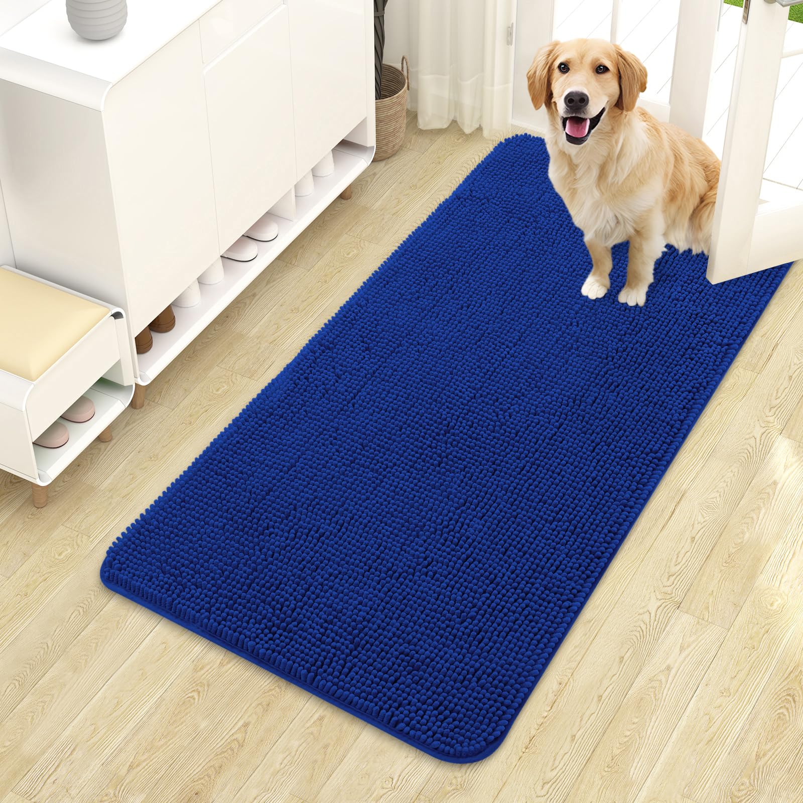 OLANLY Dog Door Mat for Muddy Paws 30x20, Absorbs Moisture and Dirt, Absorbent Non-Slip Washable Doormat, Quick Dry Chenille Mud Mat for Dogs, Entry Indoor Entryway Carpet for Inside Floor, Grey