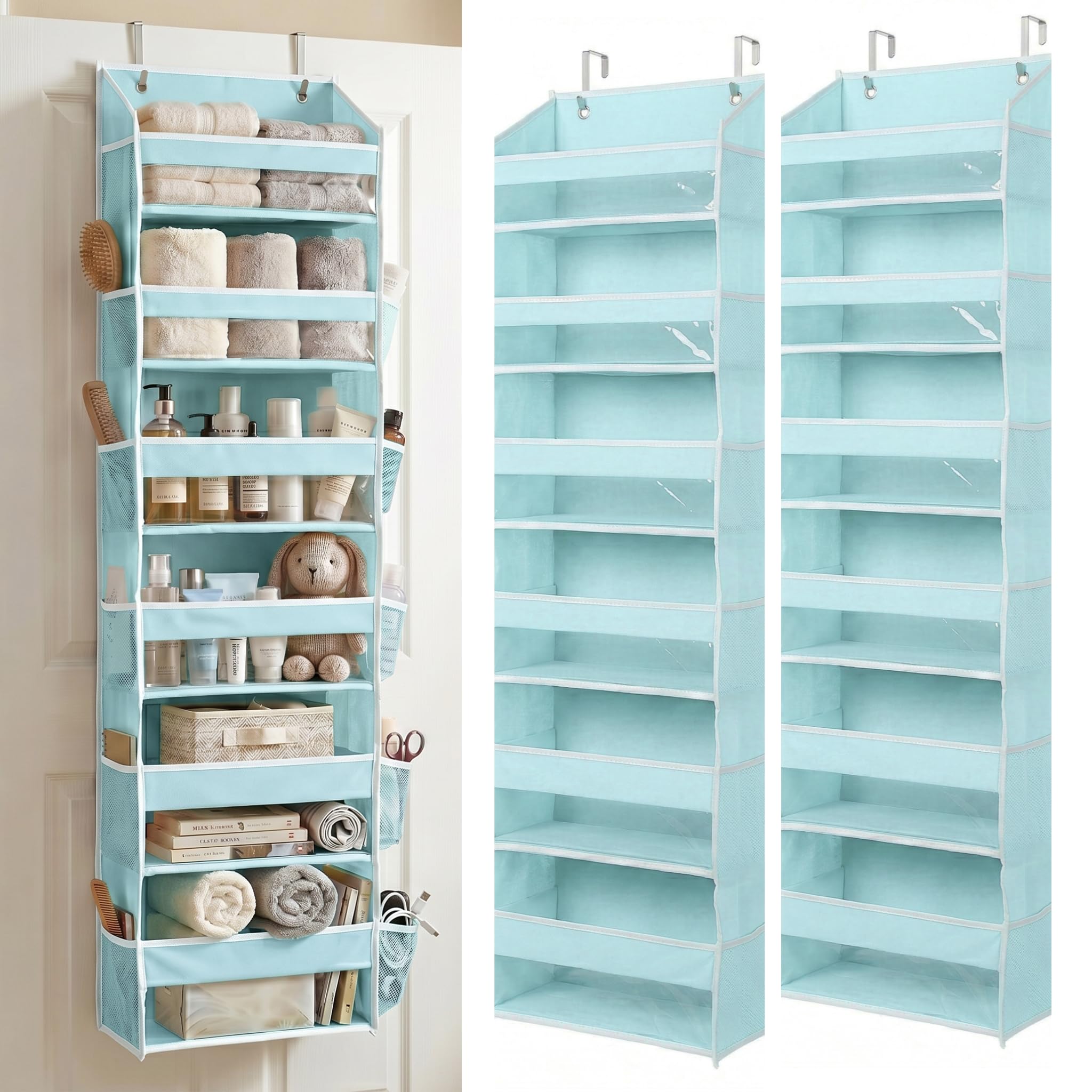 HOMELUX THEORY UPGRADED 6 Tiers Over The Door Organizer Hanging - 100D EXTRA THICK & 50lbs HUGE CAPACITY, 12 Side Mesh Pockets Over The Door Shoe Organizer, Hanging Closet Organizer (Ivory, 1pc)