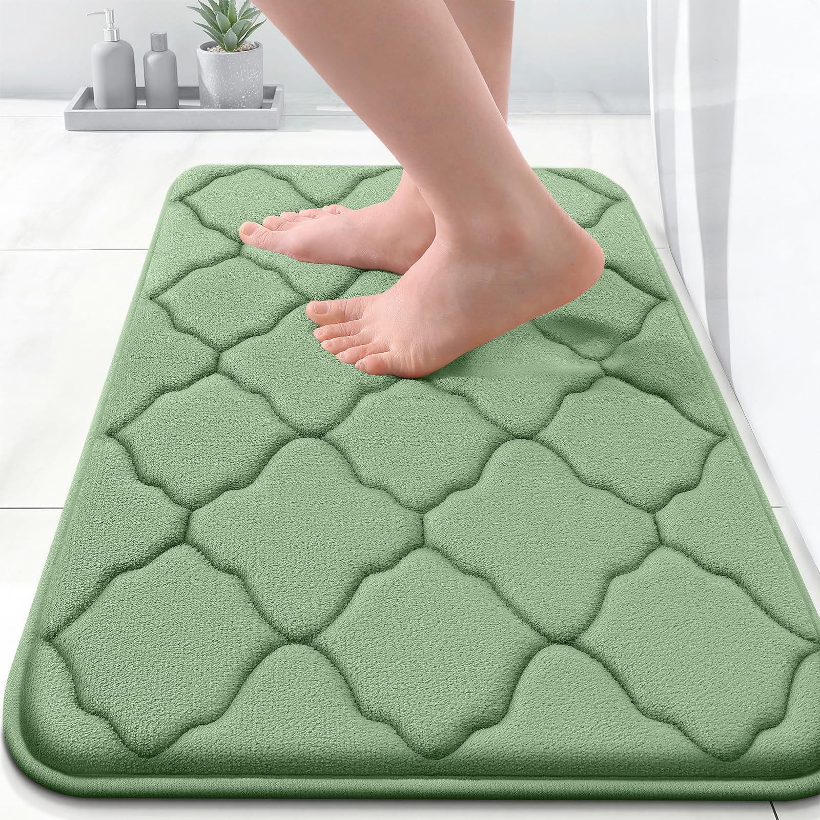 OLANLY Memory Foam Bath Mat Rug 24x16, Ultra Soft and Absorbent Bathroom Rugs, Non-Slip, Comfortable, Machine Washable Bath Carpet for Bathroom Floor, Tub, Shower and Home Decor Accessories, Black