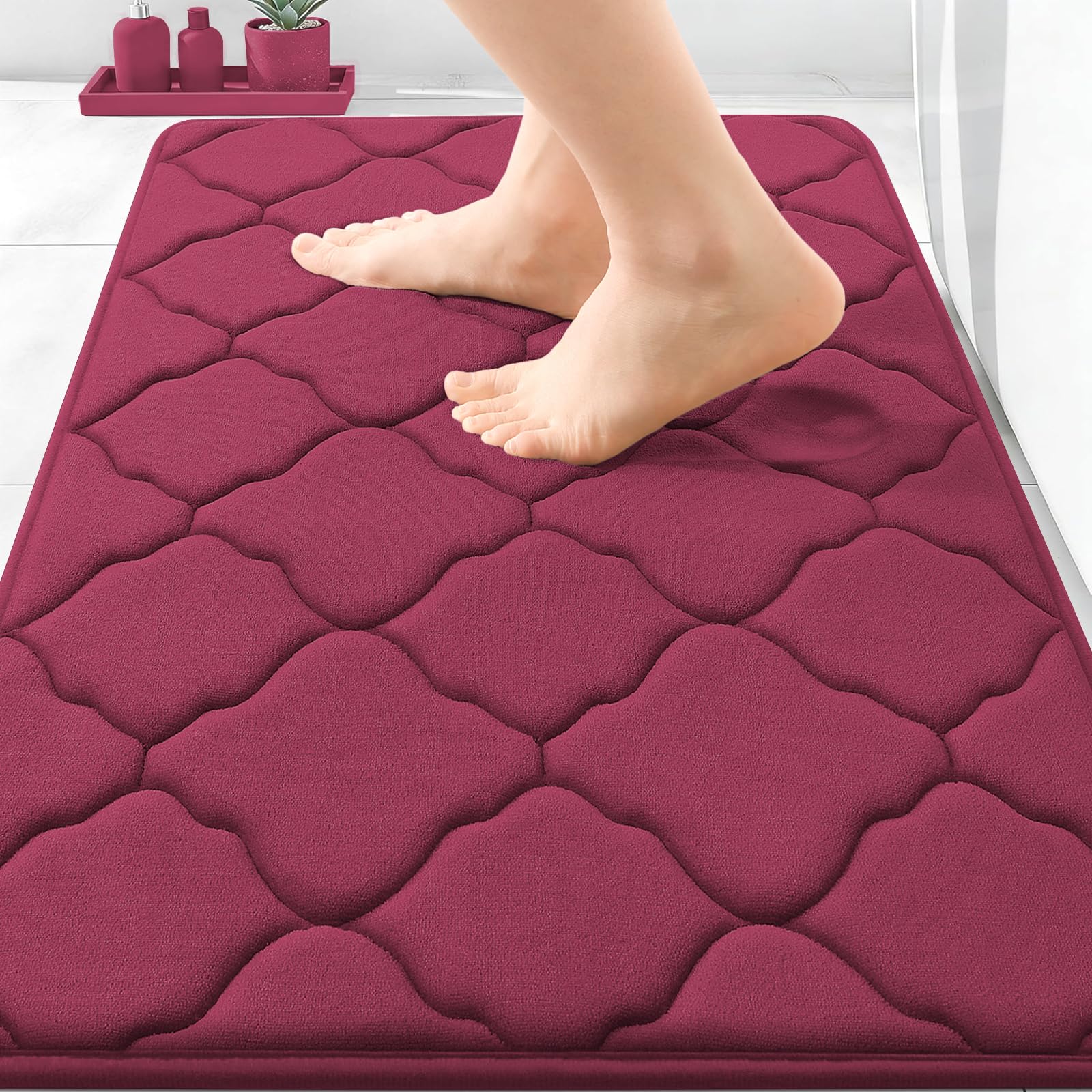 OLANLY Memory Foam Bath Mat Rug 24x16, Ultra Soft and Absorbent Bathroom Rugs, Non-Slip, Comfortable, Machine Washable Bath Carpet for Bathroom Floor, Tub, Shower and Home Decor Accessories, Black