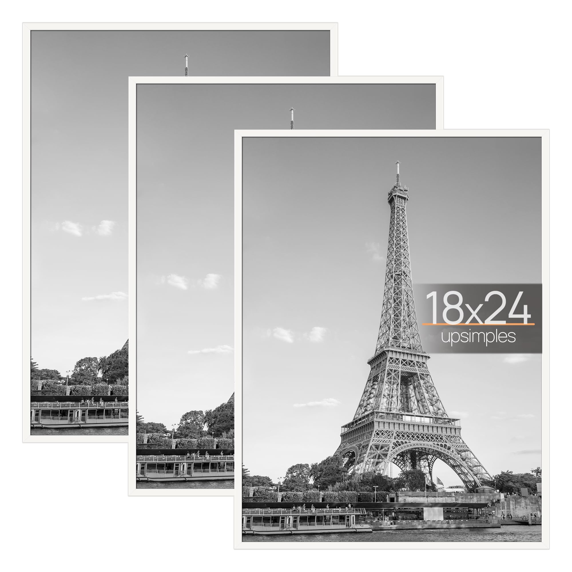 upsimples 12x16 Picture Frame Black 3 Pack, Scratch-Proof Poster Frames 12 x 16 for Photo Gallery - Slide-In Strips, Horizontal or Vertical Wall Mounting