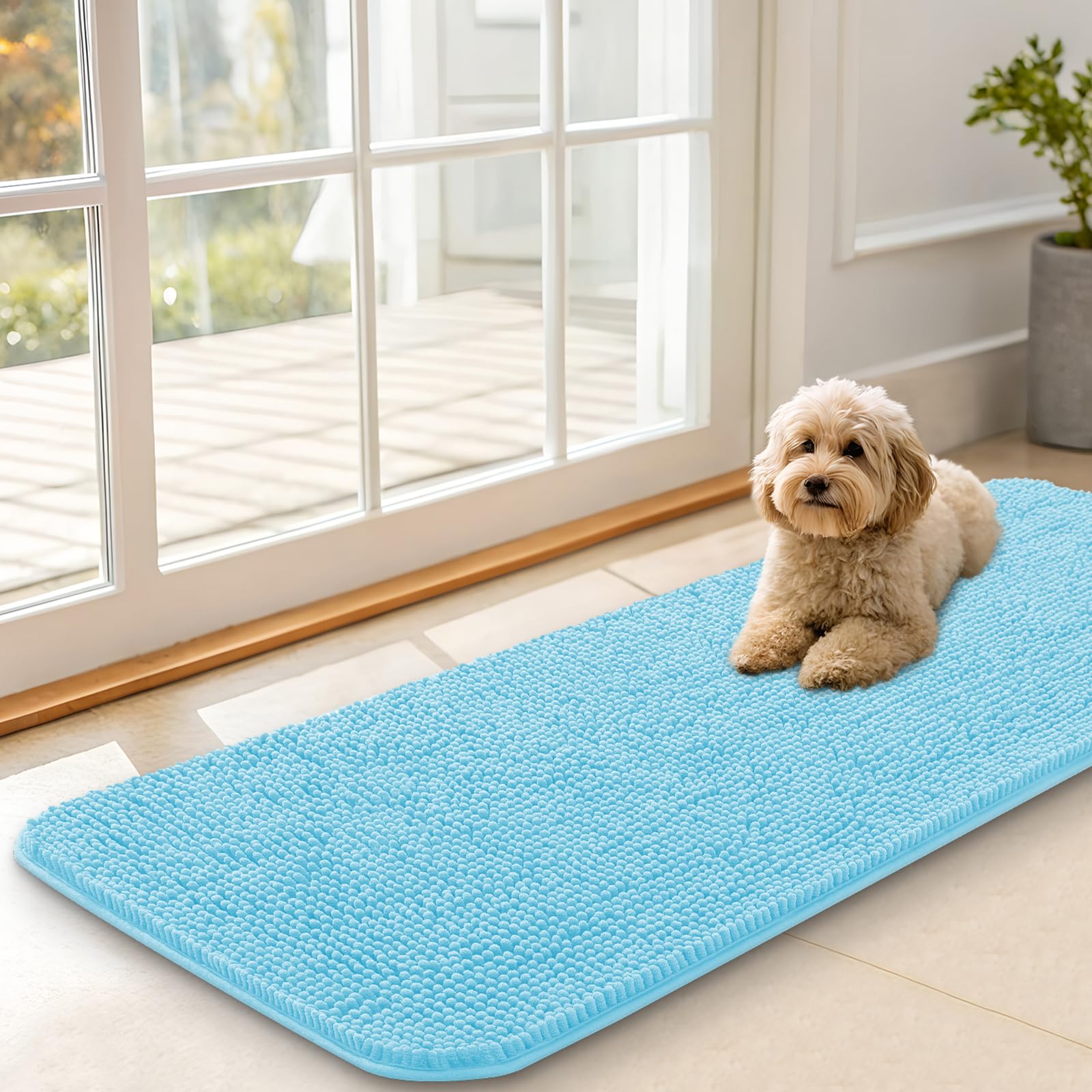 OLANLY Dog Door Mat for Muddy Paws 30x20, Absorbs Moisture and Dirt, Absorbent Non-Slip Washable Doormat, Quick Dry Chenille Mud Mat for Dogs, Entry Indoor Entryway Carpet for Inside Floor, Grey