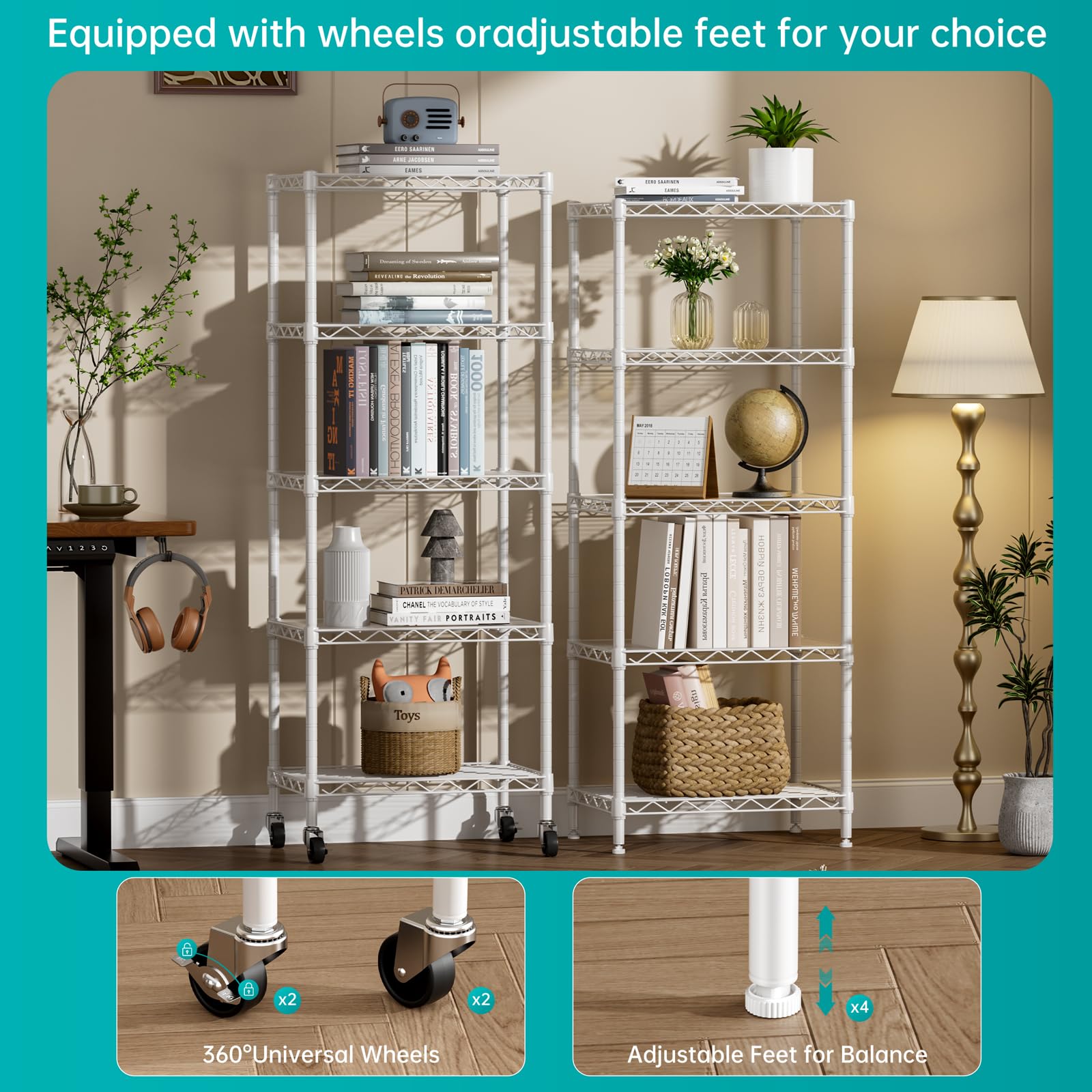 SINGAYE 3 Small Shelves Storage Shelf Wire Shelving Unit Metal Shelf Adjustable Organizers Storage Shelving with Wheels for Bathroom Laundry Room Kitchen Pantry11.5”D x 17.5”W x 30.5”H White