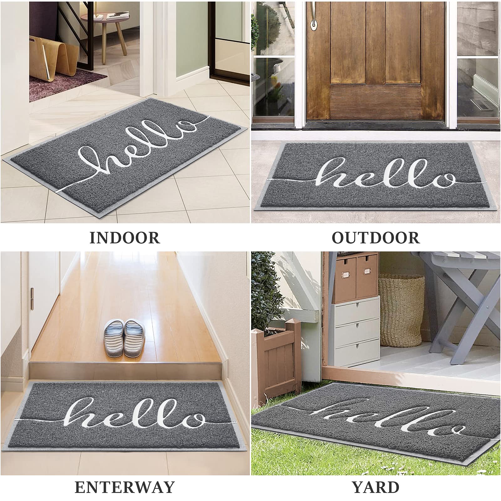 Door Mat (30"x17.5",Black), Welcome Mat Low Profile Front Doormat Floor Mat Non Slip Rugs for Entryway, Patio, High Traffic Areas