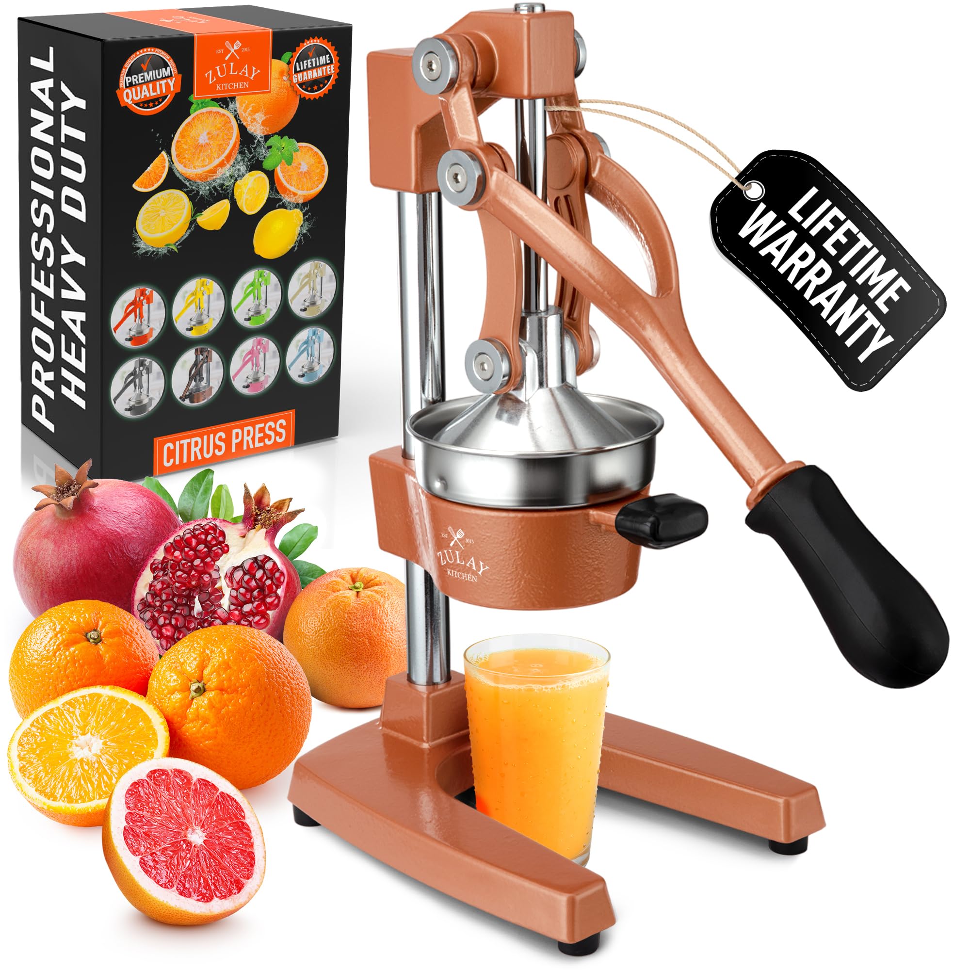 Zulay Kitchen Cast Iron Juicer - Easy-to-Clean Heavy-Duty Manual Juicer, Professional Citrus Juicer - Stainless Steel Lemon Squeezer - Manual Citrus Press & Orange Squeezer - Orange Juicer (Black)