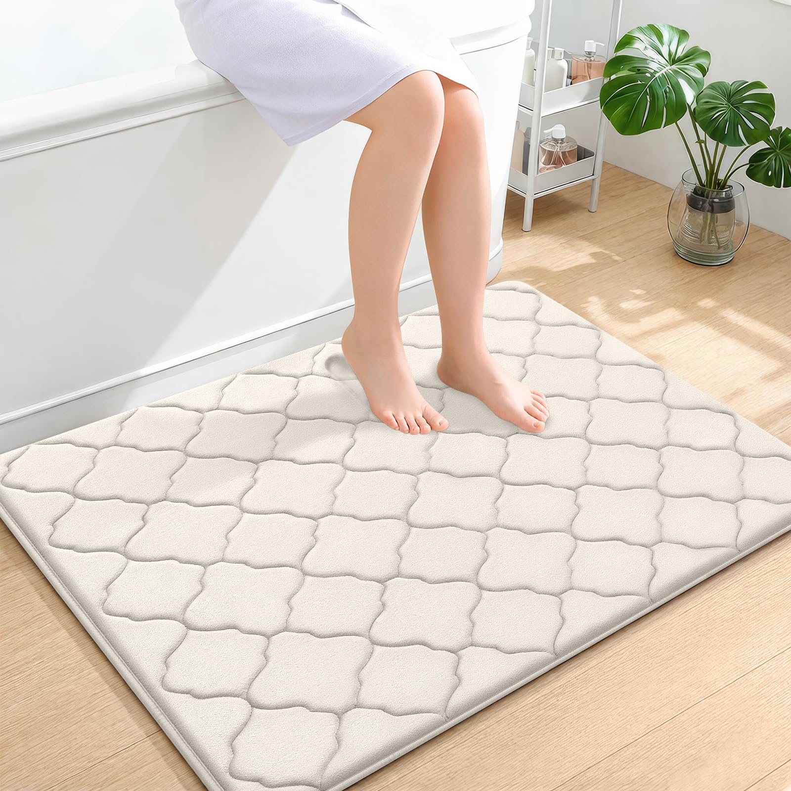 OLANLY Memory Foam Bath Mat Rug 24x16, Ultra Soft and Absorbent Bathroom Rugs, Non-Slip, Comfortable, Machine Washable Bath Carpet for Bathroom Floor, Tub, Shower and Home Decor Accessories, Black