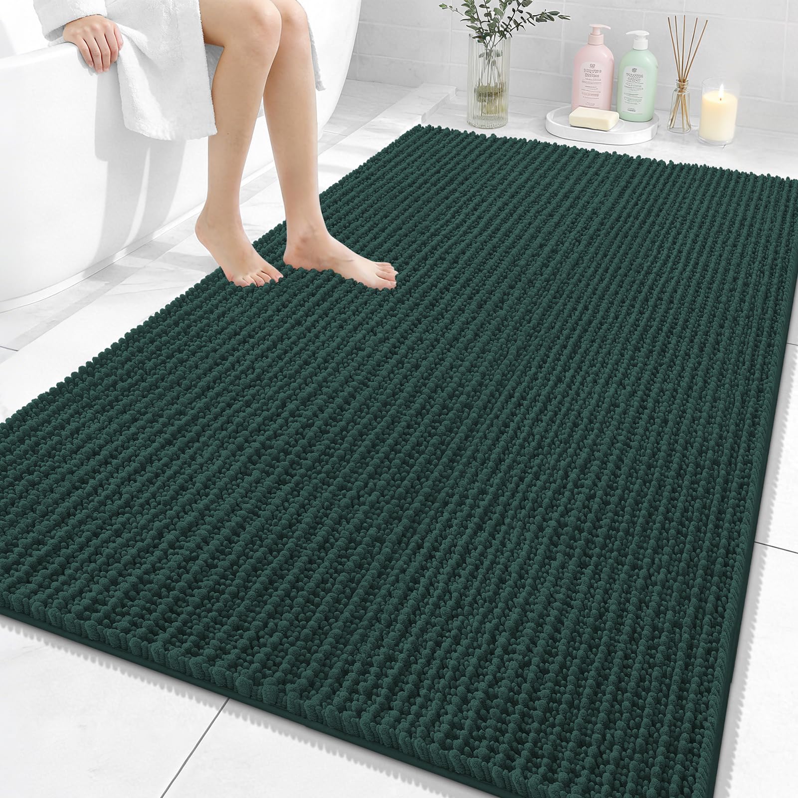 OLANLY Bathroom Rug Mat 30x20, Thick Soft and Absorbent Chenille Bath Mat, Non-Slip Rubber Backing, Machine Washable Quick Dry Bath Rugs for Tub Shower Floor, Home Decor Accessories, Grey