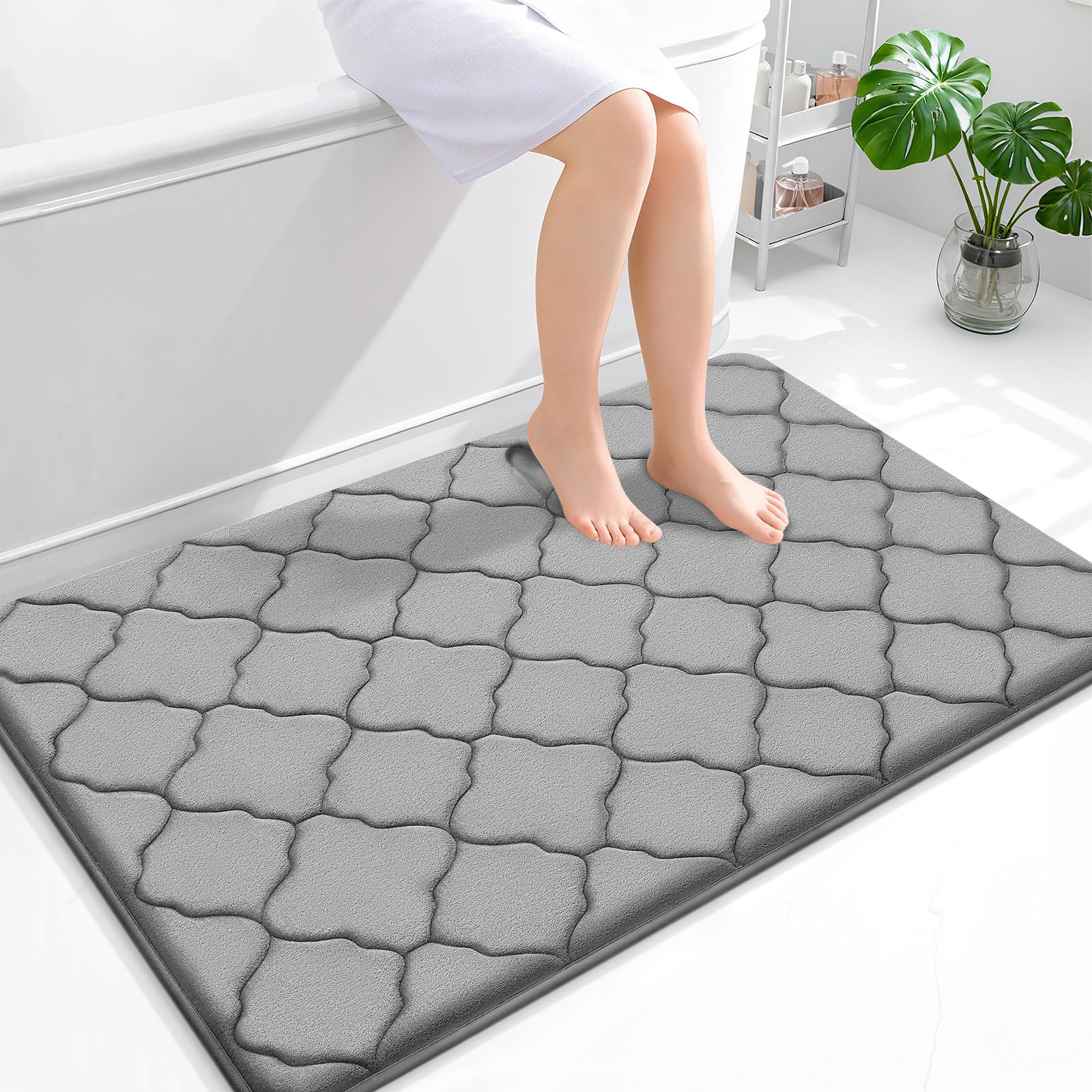 OLANLY Memory Foam Bath Mat Rug 24x16, Ultra Soft and Absorbent Bathroom Rugs, Non-Slip, Comfortable, Machine Washable Bath Carpet for Bathroom Floor, Tub, Shower and Home Decor Accessories, Black
