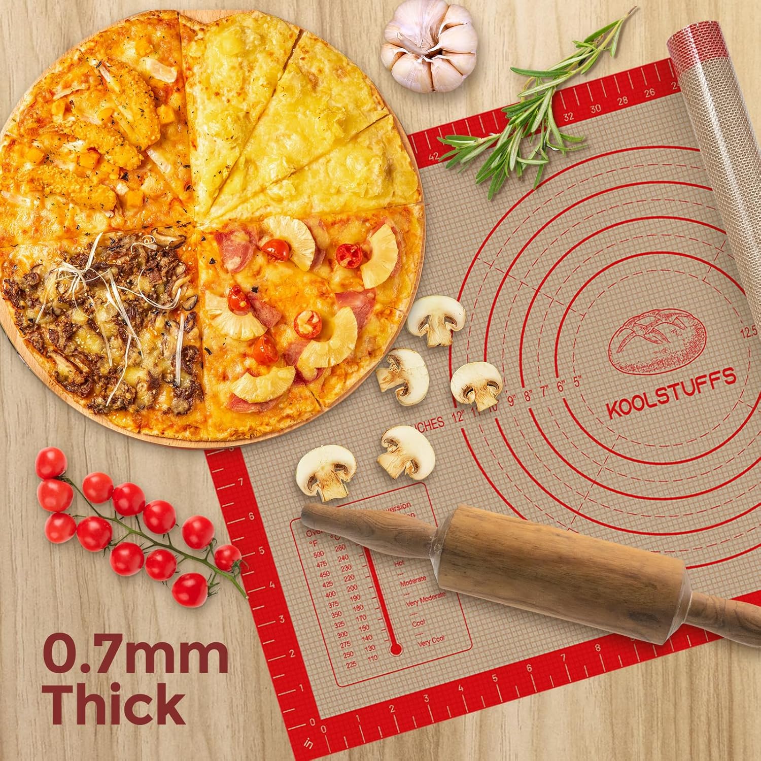 Silicone Baking Set - Non-Slip Pastry Mat (26"x16") with Measurements & 2PCS Silicone Bread Sling, Versatile Non-Stick Baking Accessories for Dough Rolling, Bread, Pizza, Cookies