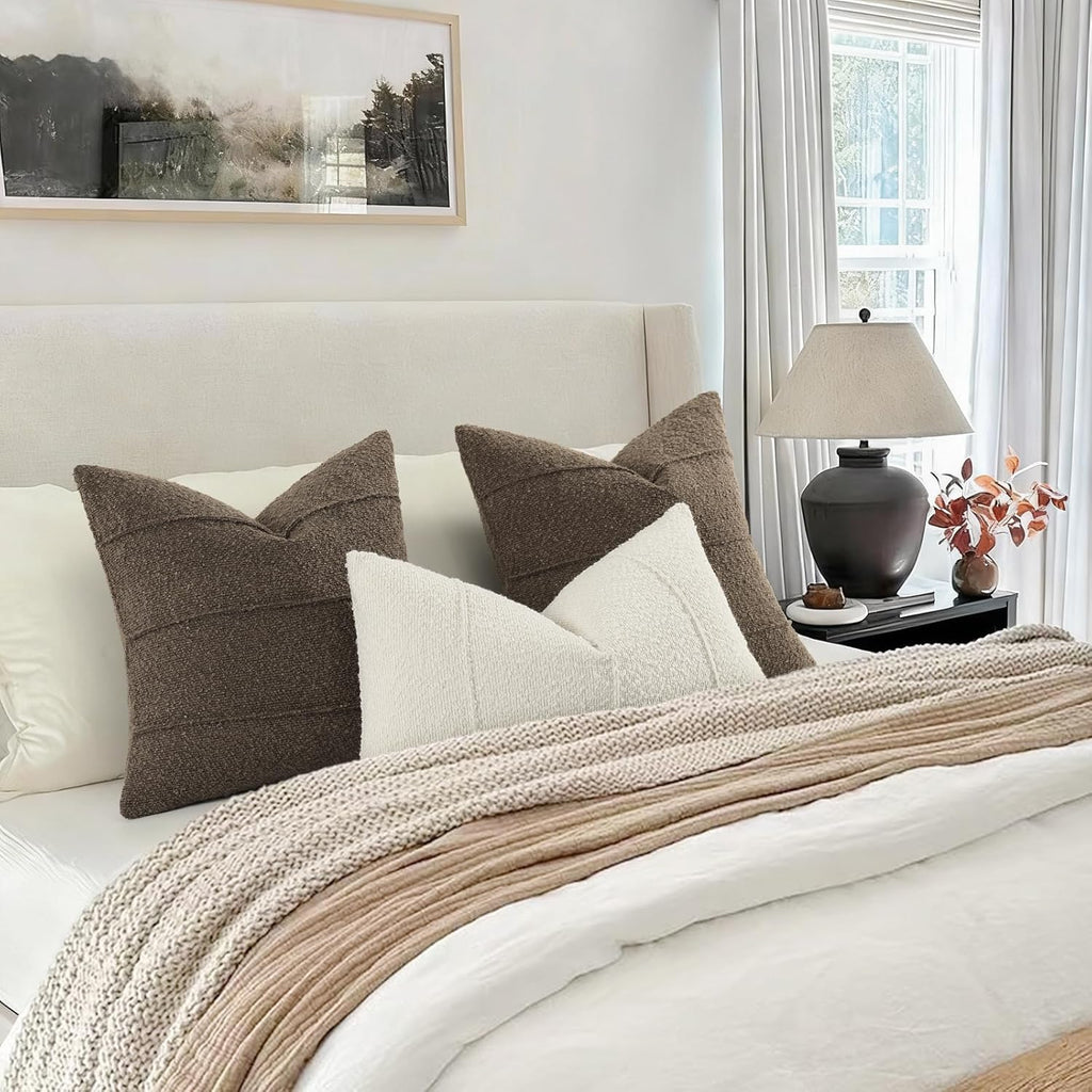 YCOLL 20x20 Beige&Brown Textured Boucle Throw Pillow Covers