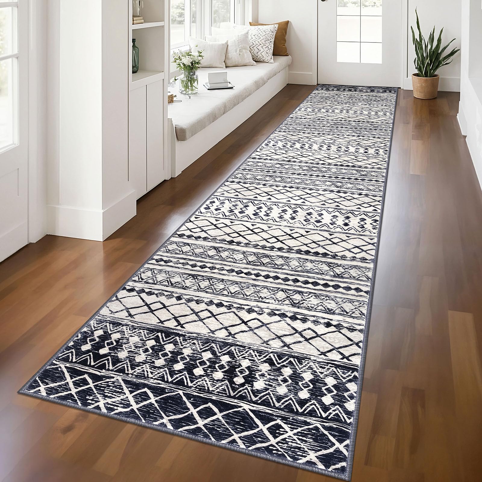 KUTA Washable Non-Slip Rugs for Entryway 2x3, Grey Moroccan Boho Small Area Rug, Ultra Soft Vintage Geometric Low-Pile Indoor Door Mat Floor Carpet for Indoor, Entrance, Kitchen, Bathroom, Bedroom