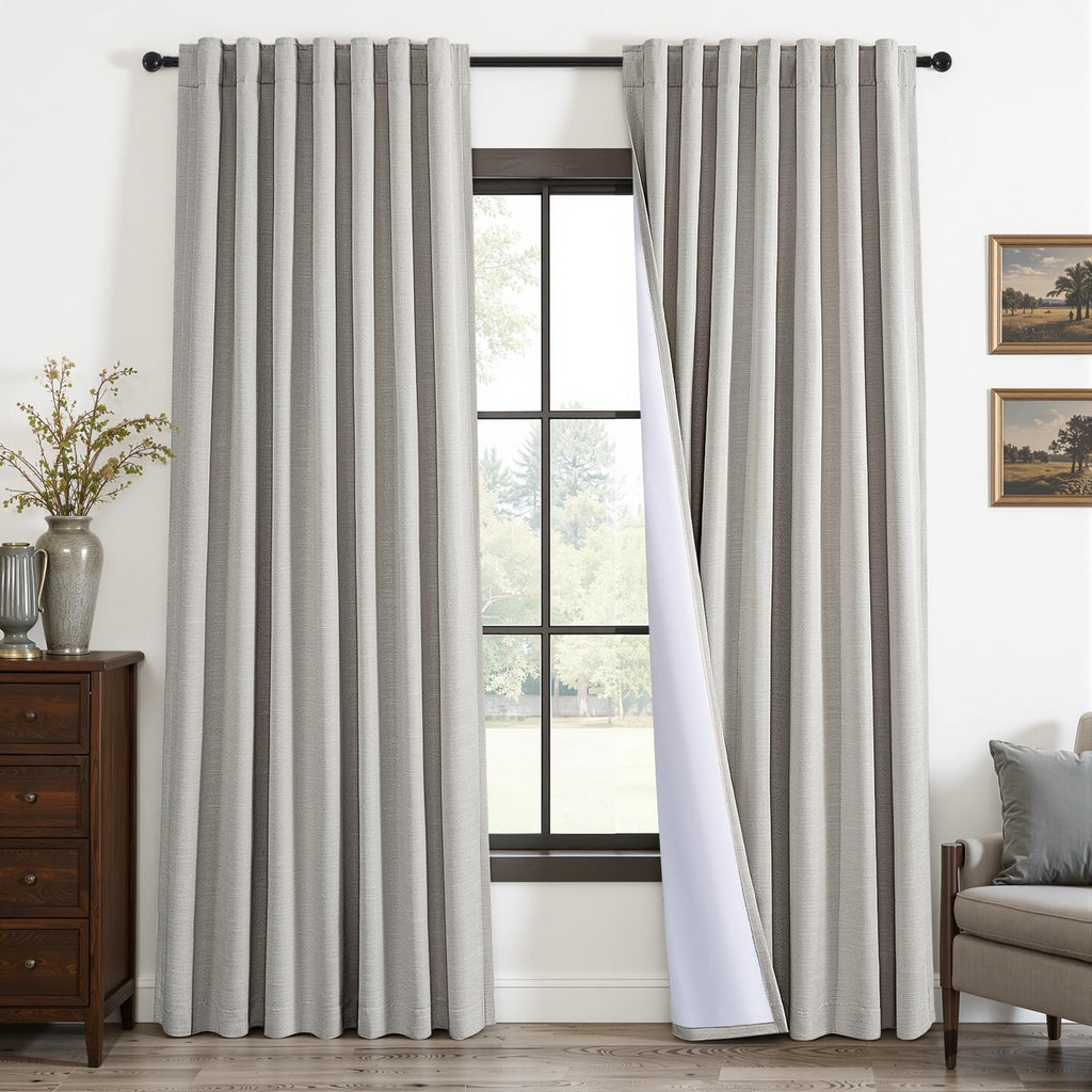 Topfinel 84 Inch Long Natural Blackout Curtains for Bedroom Livingroom, Farmhouse Back Tab Pinch Pleated Drapes for Track System,Neutral Linen Ambiance & Privacy Drapes Natural 52" W*84" L