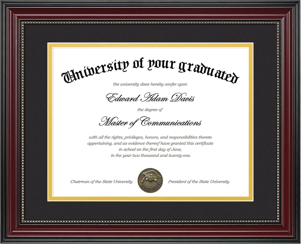 upsimples Diploma Frame 8.5 x 11 with Mat, Certificate Degree Document Frame, Displays Diploma Frame 11x14 without Mat, Classic Wood Grain with Gold Beading, Includes Black & Gold Mats, 1 Pack