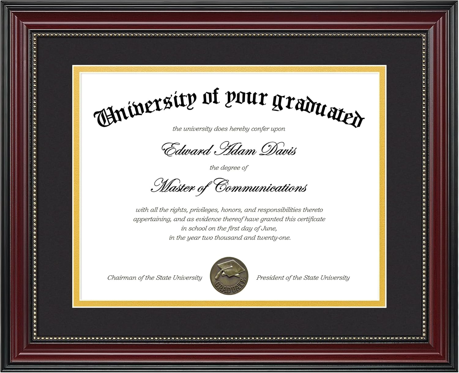upsimples Diploma Frame 8.5 x 11 with Mat, Certificate Degree Document Frame, Displays Diploma Frame 11x14 without Mat, Classic Wood Grain with Gold Beading, Includes Black & Gold Mats, 1 Pack