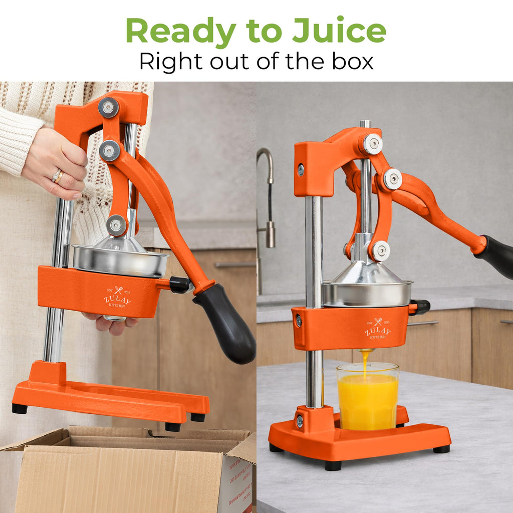 Zulay Kitchen Cast Iron Juicer - Easy-to-Clean Heavy-Duty Manual Juicer, Professional Citrus Juicer - Stainless Steel Lemon Squeezer - Manual Citrus Press & Orange Squeezer - Orange Juicer (Black)