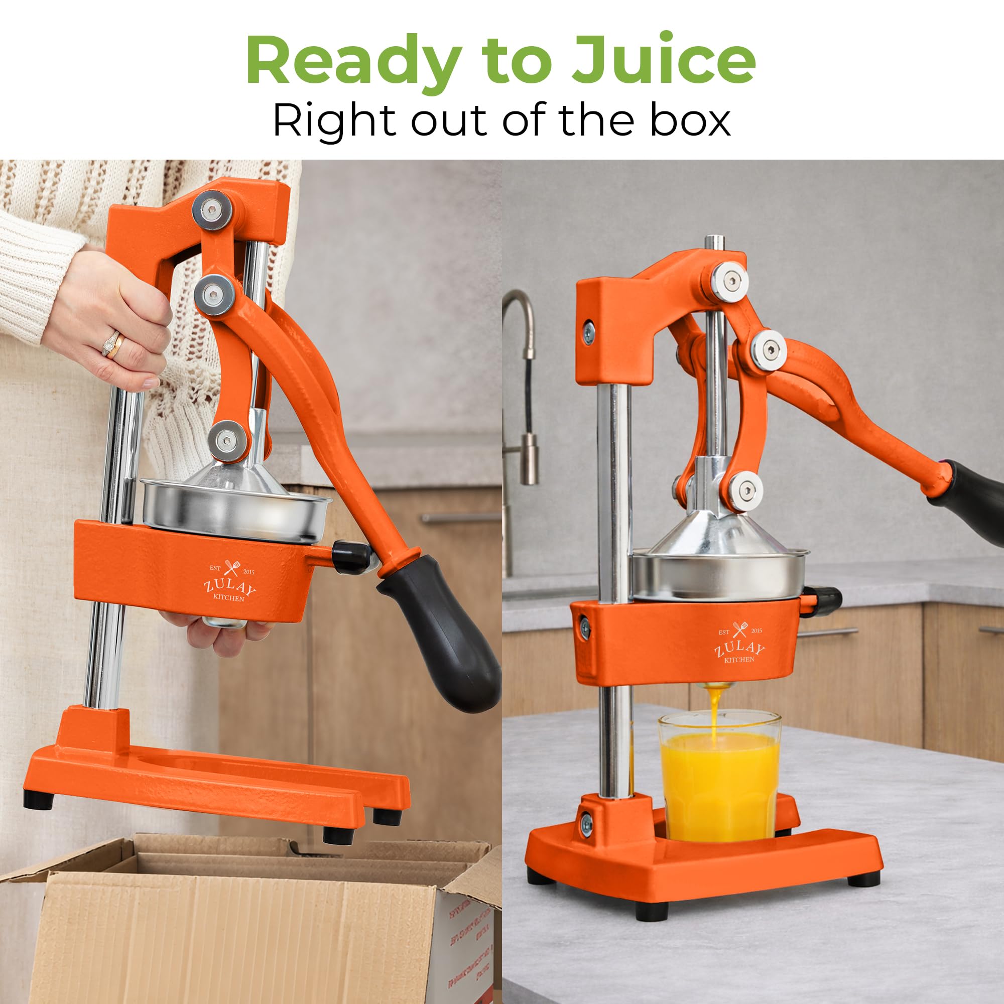 Zulay Kitchen Cast Iron Juicer - Easy-to-Clean Heavy-Duty Manual Juicer, Professional Citrus Juicer - Stainless Steel Lemon Squeezer - Manual Citrus Press & Orange Squeezer - Orange Juicer (Black)
