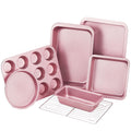 KITESSENSU Baking Pans Sets, Nonstick Bakeware Sets 7-Piece with Round/Square Cake Pan, Loaf Pan, Muffin Pan, Cookie Sheet, Roast Pan, Cooling Rack, Carbon Steel Bake Set