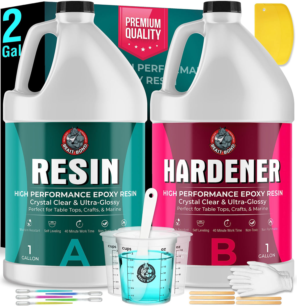 Crystal Clear Epoxy Resin Kit 32oz, Self-Leveling, Ultra-Glossy, Bubble Free, UV & Moisture Resistant Resin Kit for Art, Jewelry, Tabletops, Wood Finishes, Marine, Easy 1:1 Mix, DIY Crafts