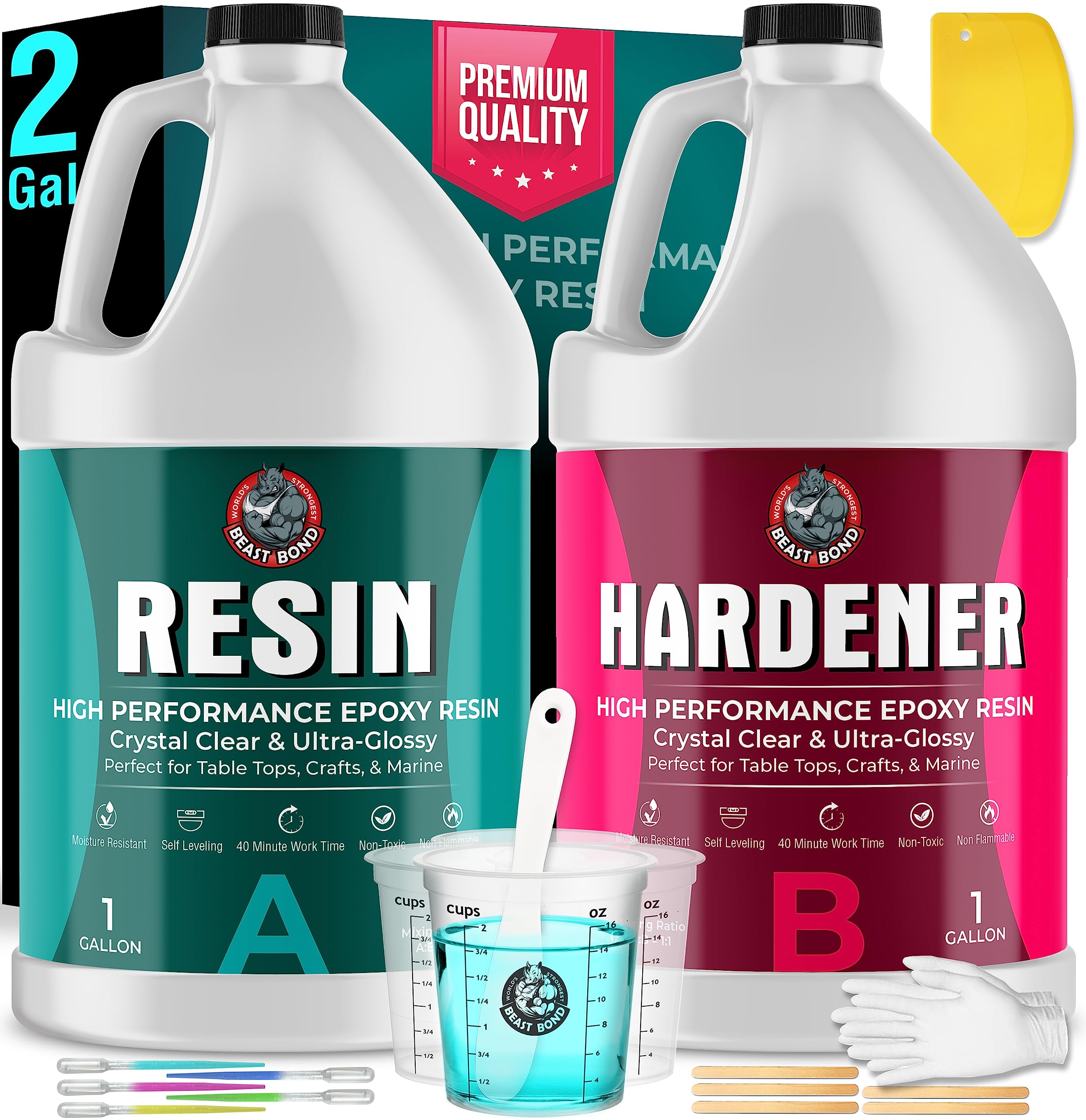 Crystal Clear Epoxy Resin Kit 32oz, Self-Leveling, Ultra-Glossy, Bubble Free, UV & Moisture Resistant Resin Kit for Art, Jewelry, Tabletops, Wood Finishes, Marine, Easy 1:1 Mix, DIY Crafts