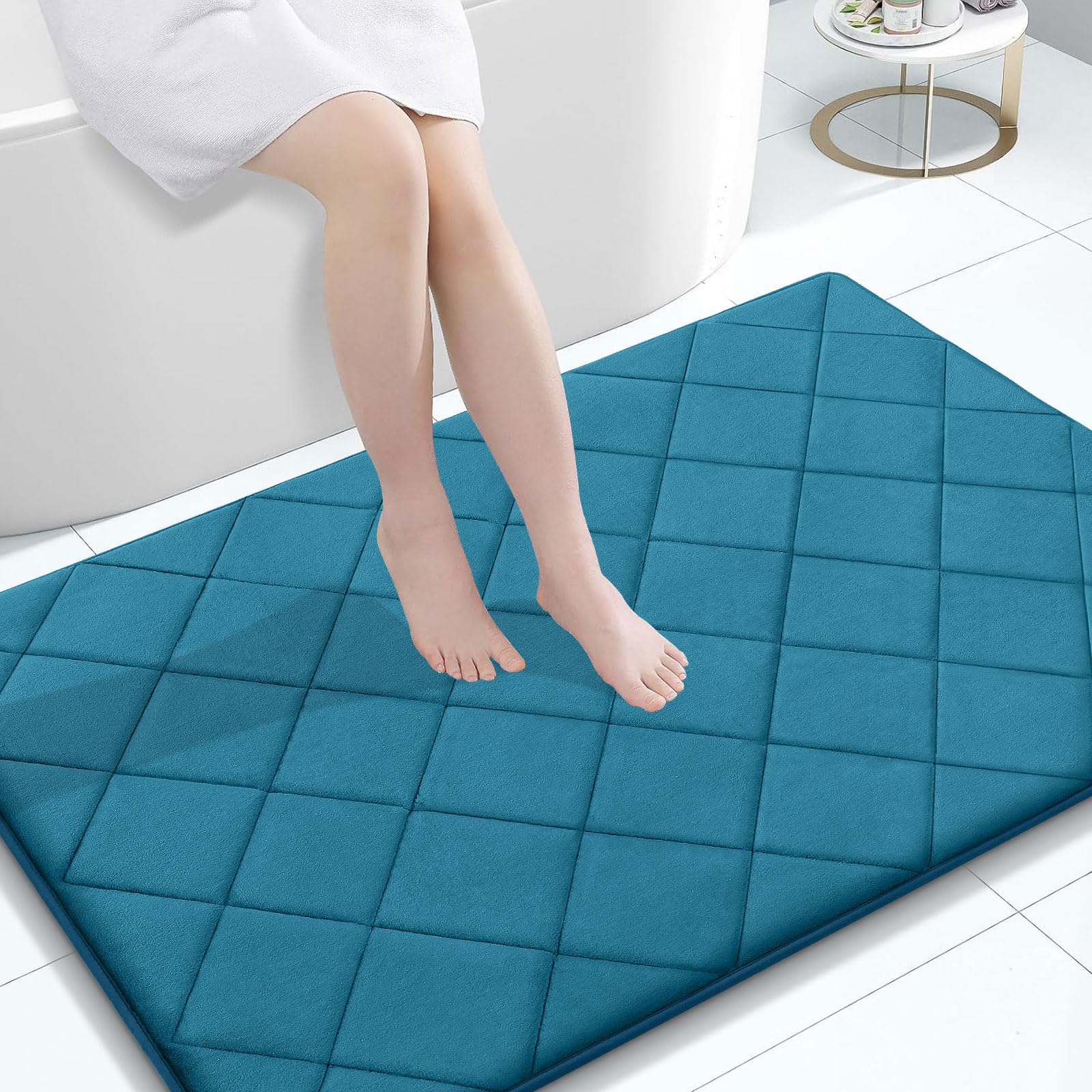 OLANLY Memory Foam Bath Mat 30x20, Ultra Soft and Absorbent Bathroom Rugs, Machine Washable, Comfortable Bath Carpet for Bathroom Floor, Tub and Shower, Black
