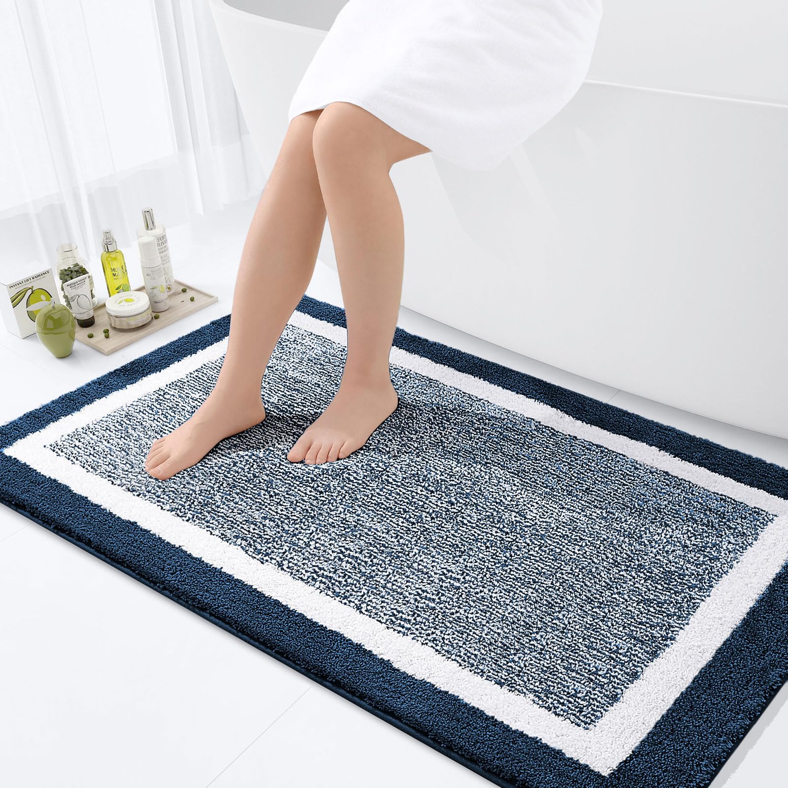 OLANLY Small Bathroom Rugs 24x16, Extra Soft and Absorbent Microfiber Bath Rugs, Non-Slip, Machine Washable, Quick Dry Shaggy Bath Carpet, Bath Mats for Bathroom Floor, Tub, Shower, Grey