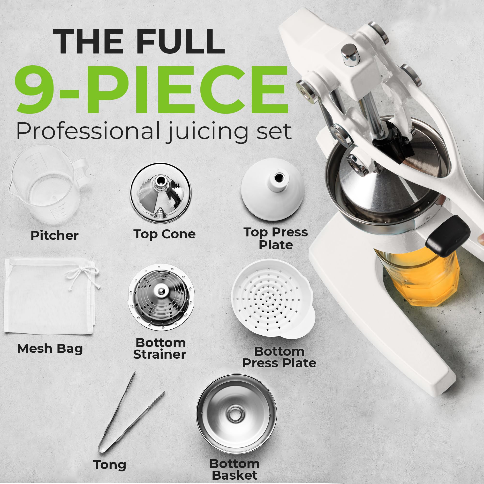Zulay Kitchen Cast Iron Juicer - Easy-to-Clean Heavy-Duty Manual Juicer, Professional Citrus Juicer - Stainless Steel Lemon Squeezer - Manual Citrus Press & Orange Squeezer - Orange Juicer (Black)