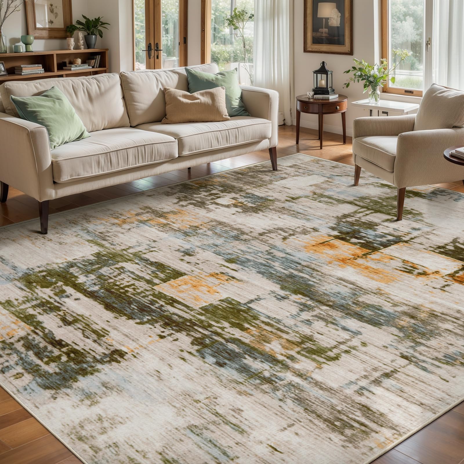 Ciicool Modern Abstract Area Rug 2x3 Washable Small Entryway Rug, Non-Slip Low Pile Throw Rug, Foldable Kitchen Bathroom Rugs, Blue Grey Floor Carpet for Entrance Living Room Bedroom Indoor Doormat