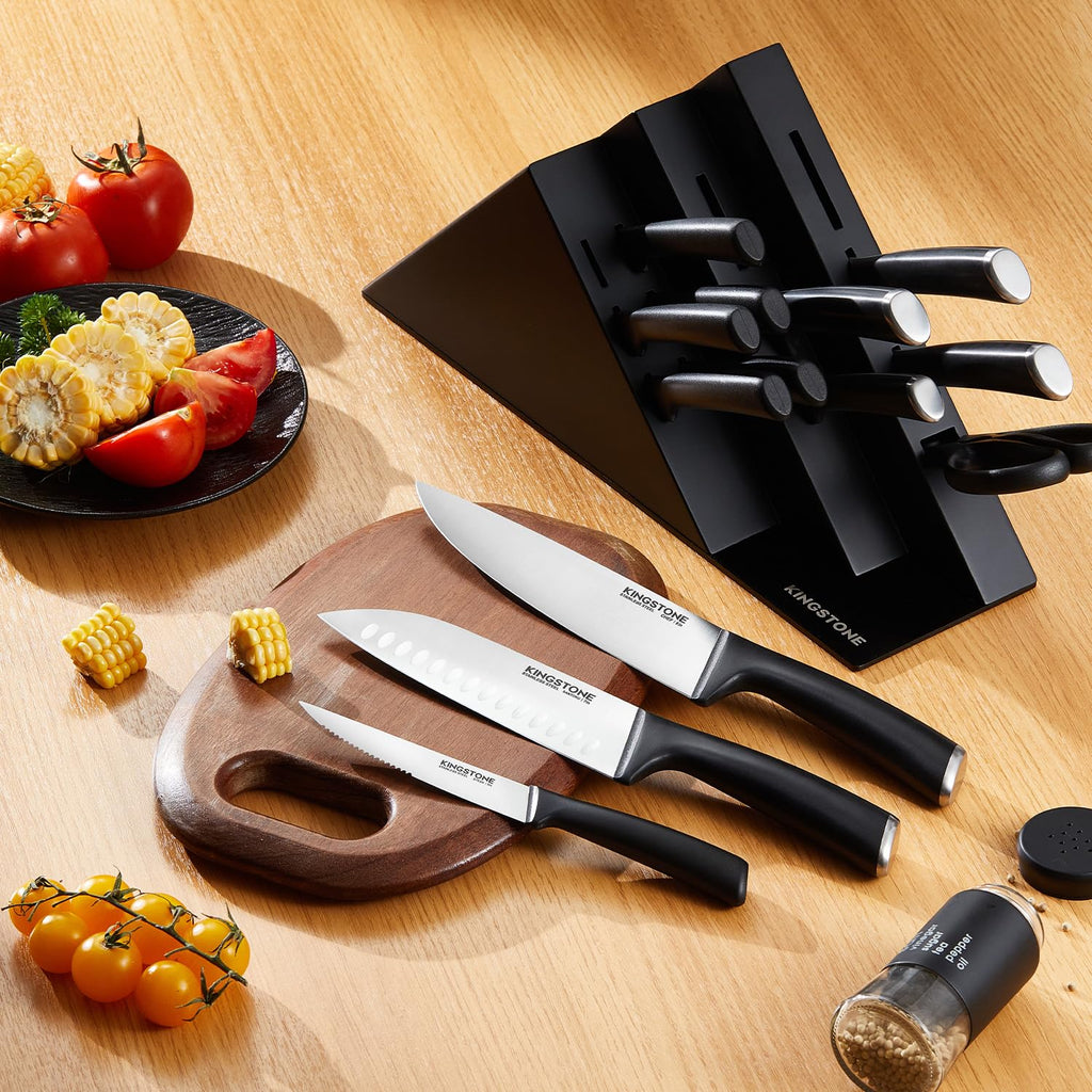 KINGSTONE 14-Piece Kitchen Knife Set with Block, High-Carbon Stainless Steel Knives Set, Ergonomic Non-Slip Handle, Professional Knife Set for Kitchen for Home Cooking & Gifting, Walnut