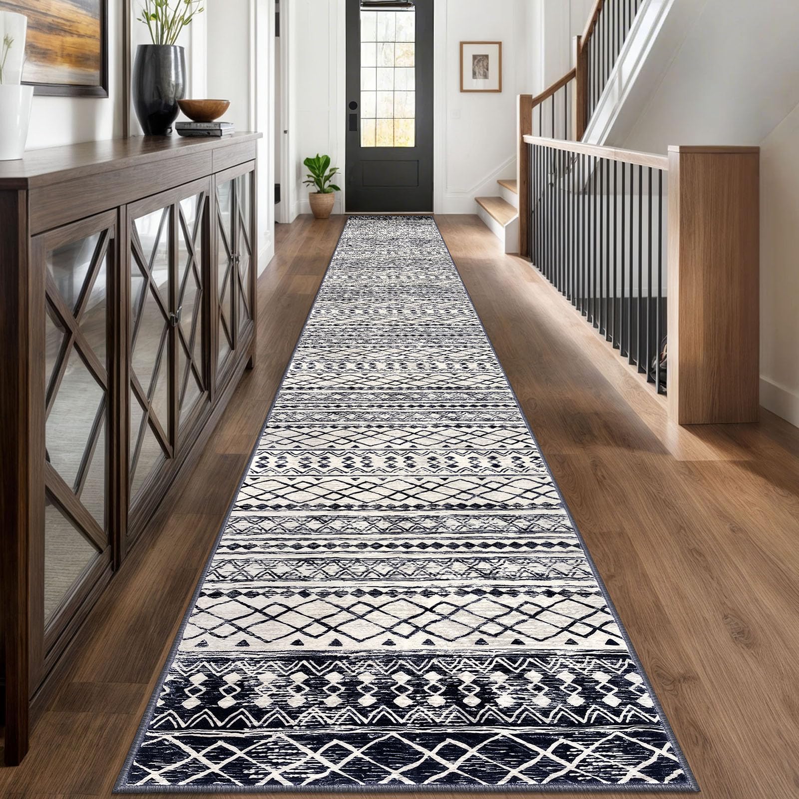 KUTA Washable Non-Slip Rugs for Entryway 2x3, Grey Moroccan Boho Small Area Rug, Ultra Soft Vintage Geometric Low-Pile Indoor Door Mat Floor Carpet for Indoor, Entrance, Kitchen, Bathroom, Bedroom