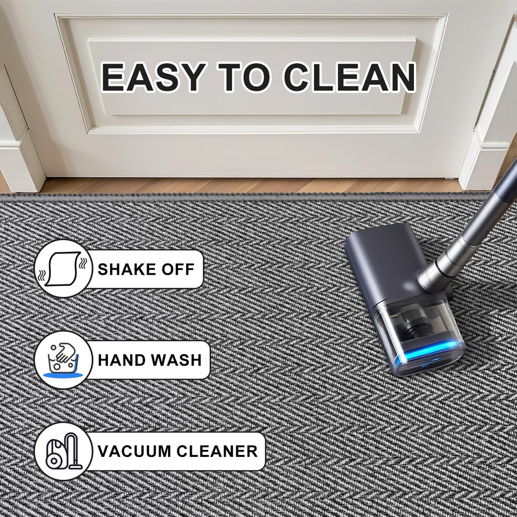 Ultra Thin Door Mat Indoor Entrance 17"x29", Low-Profile Indoor Door Mat, Non Slip Entry Mat Rubber Backing Unique Herringbone Design Inside Doormat Dirt Trapper Entryway Mats, Beige