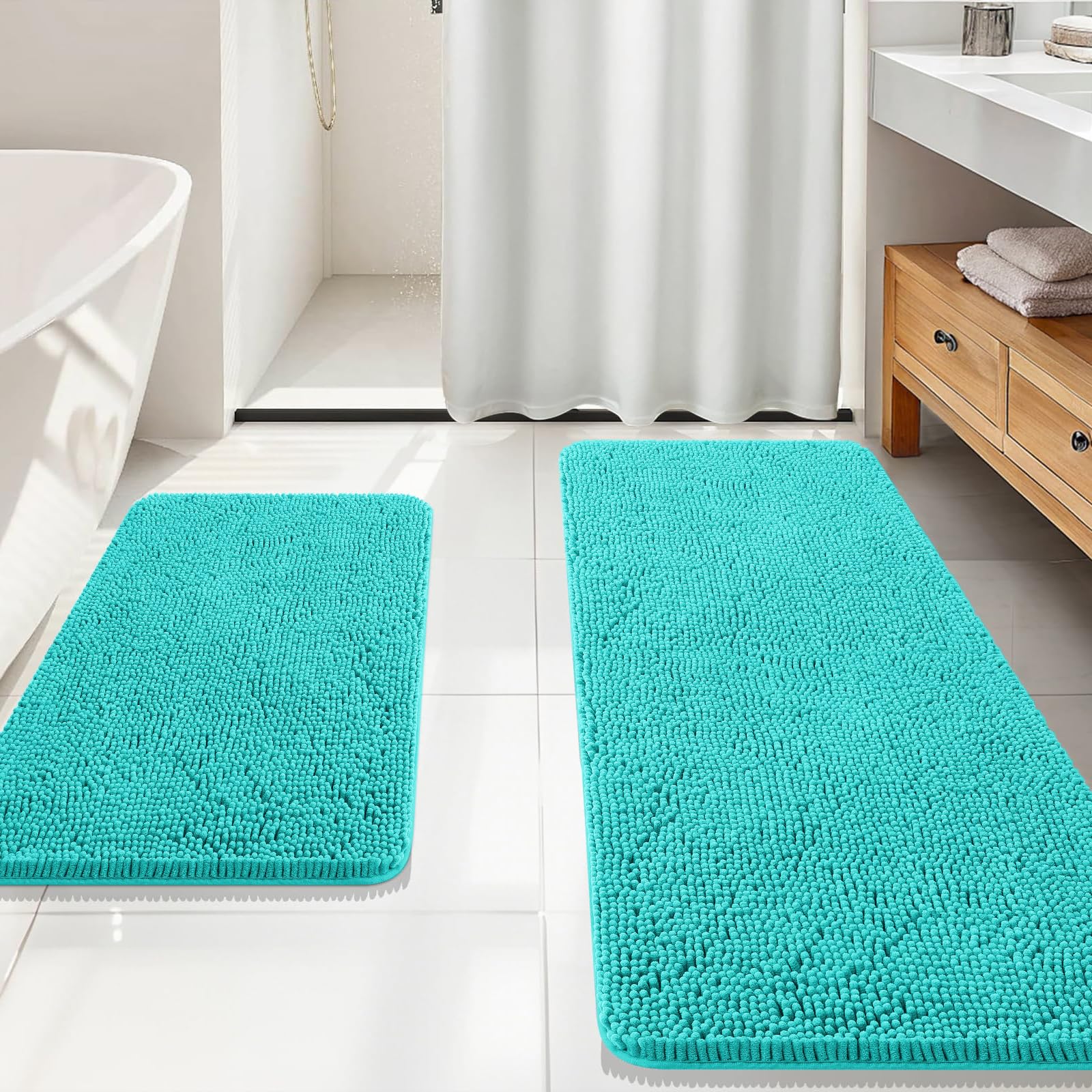 OLANLY Bathroom Rugs Sets 2 Piece, Soft Absorbent Chenille Bath Mats and U-Shaped Contour Toilet Mat Area Rug Set, Machine Washable Bath Carpet, Home Decor Accessories(30"x20"+24"x20", Grey)