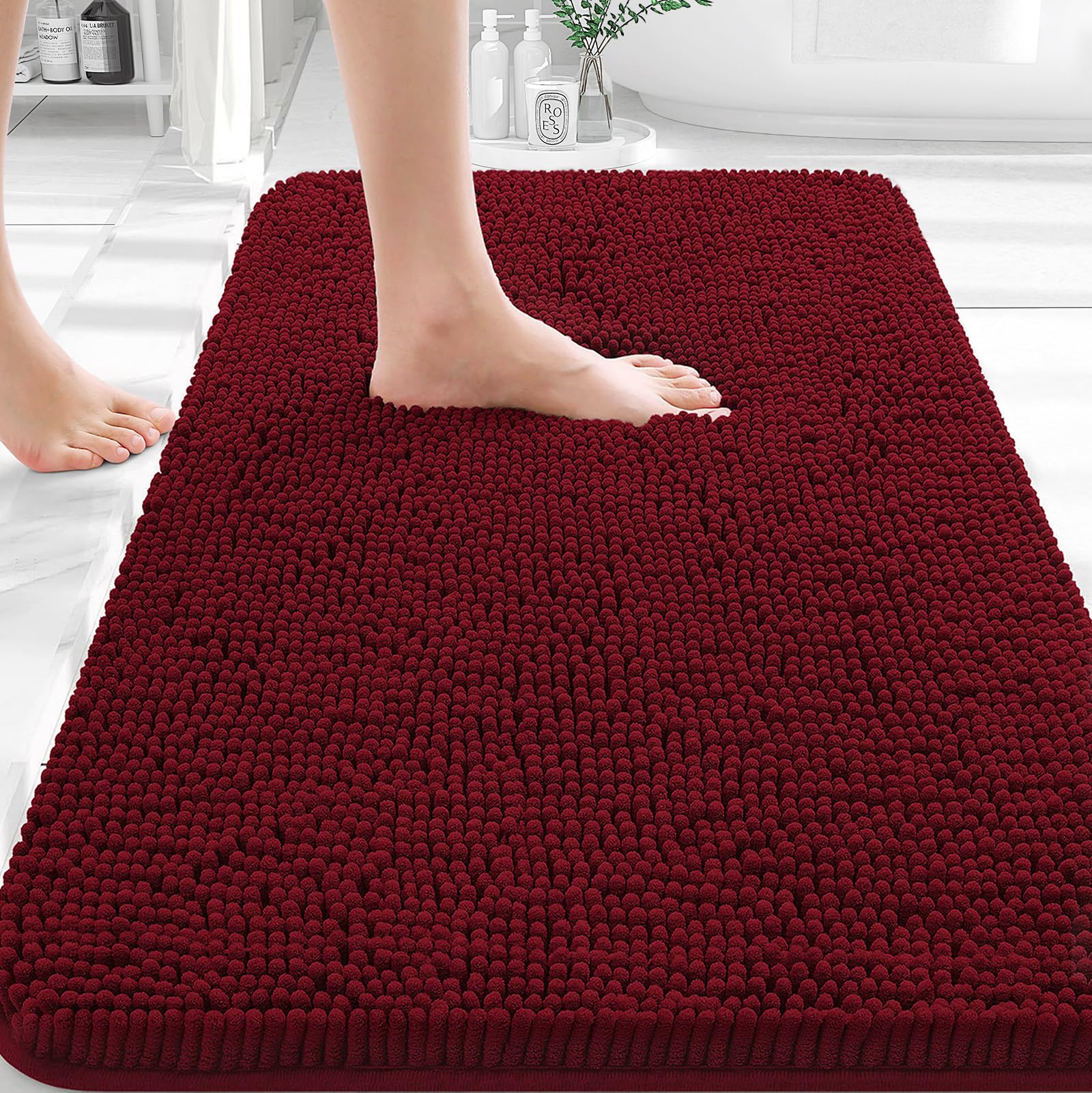 OLANLY Bathroom Rugs 30x20, Extra Soft Absorbent Chenille Bath Rugs, Rubber Backing Quick Dry, Machine Washable Bath Mats for Bathroom Floor, Tub and Shower, Home Decor Accessories, Grey