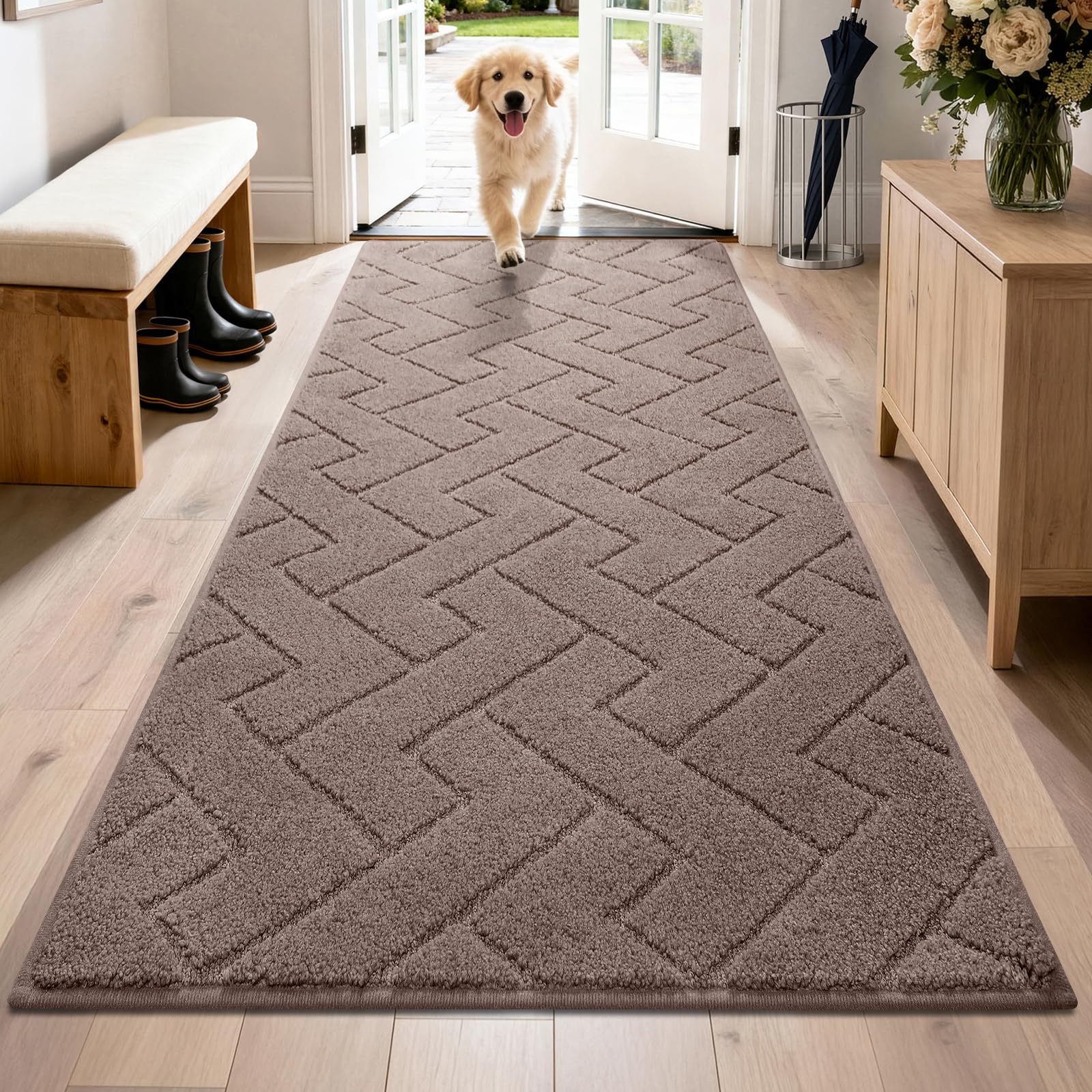 PURRUGS Dirt Trapping Door Mat 20" x 31.5", Non-Slip Machine Washable Entry Rug, Dog Doormat, Indoor Front Door Mat, Super Absorbent Entryway Rug for Muddy Shoes & Paws, Taupe
