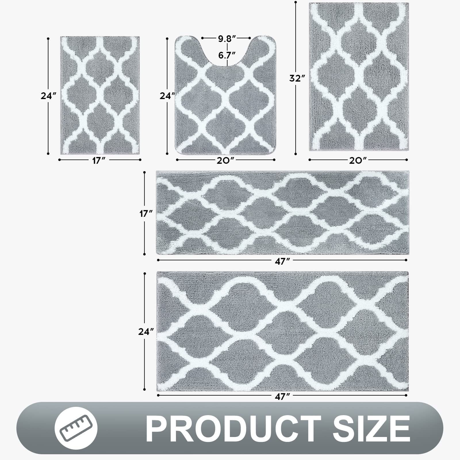 OLANLY Bathroom Rugs 24x16, Soft and Absorbent Microfiber Bath Rugs, Non-Slip Shaggy Shower Carpet, Machine Wash Dry, Bath Mats for Bathroom Floor, Tub and Shower, Grey