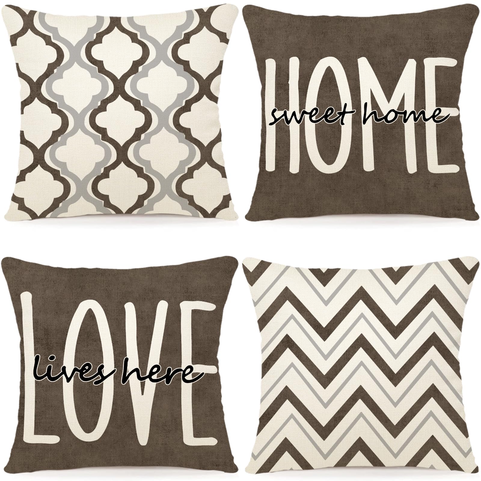 YCOLL Farmhouse Pillow Covers 18x18 Set of 4 Throw Pillow Covers Rustic Linen Decorative Pillows Square Cushion Covers for Couch Sofa Bedroom Home Decor