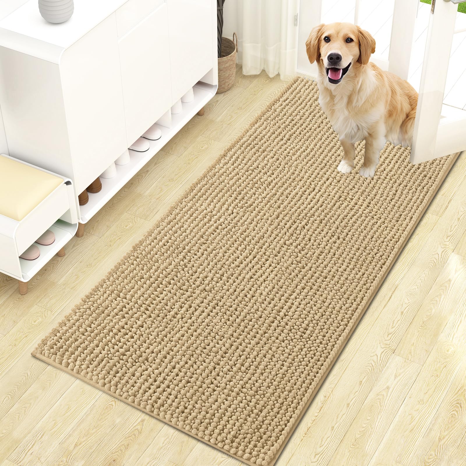 OLANLY Dog Door Mat for Muddy Paws 30x20, Ultra Absorbent Chenille Mud Doormat, Non-Slip Washable and Dirt Trapping Doormat for Indoor Entryway, Quick-Dry Indoor Pet Bed Mats for Dogs, Grey