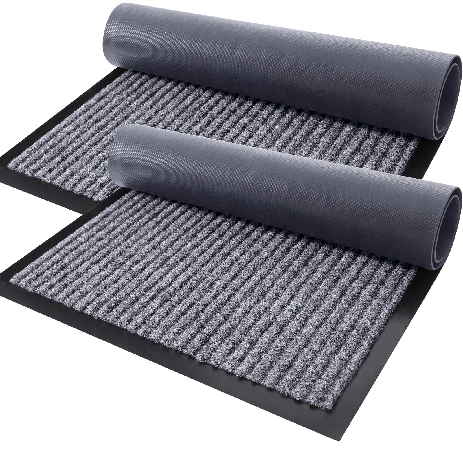 OLANLY Front Door Mat Indoor Outdoor Entrance, 2-Pack 29.5 x 17 Inch, Waterproof Heavy Duty Doormat, Fade Resistant, Low Profile, Easy Clean Patio Porch Welcome Floor Mats for Entry, Grey
