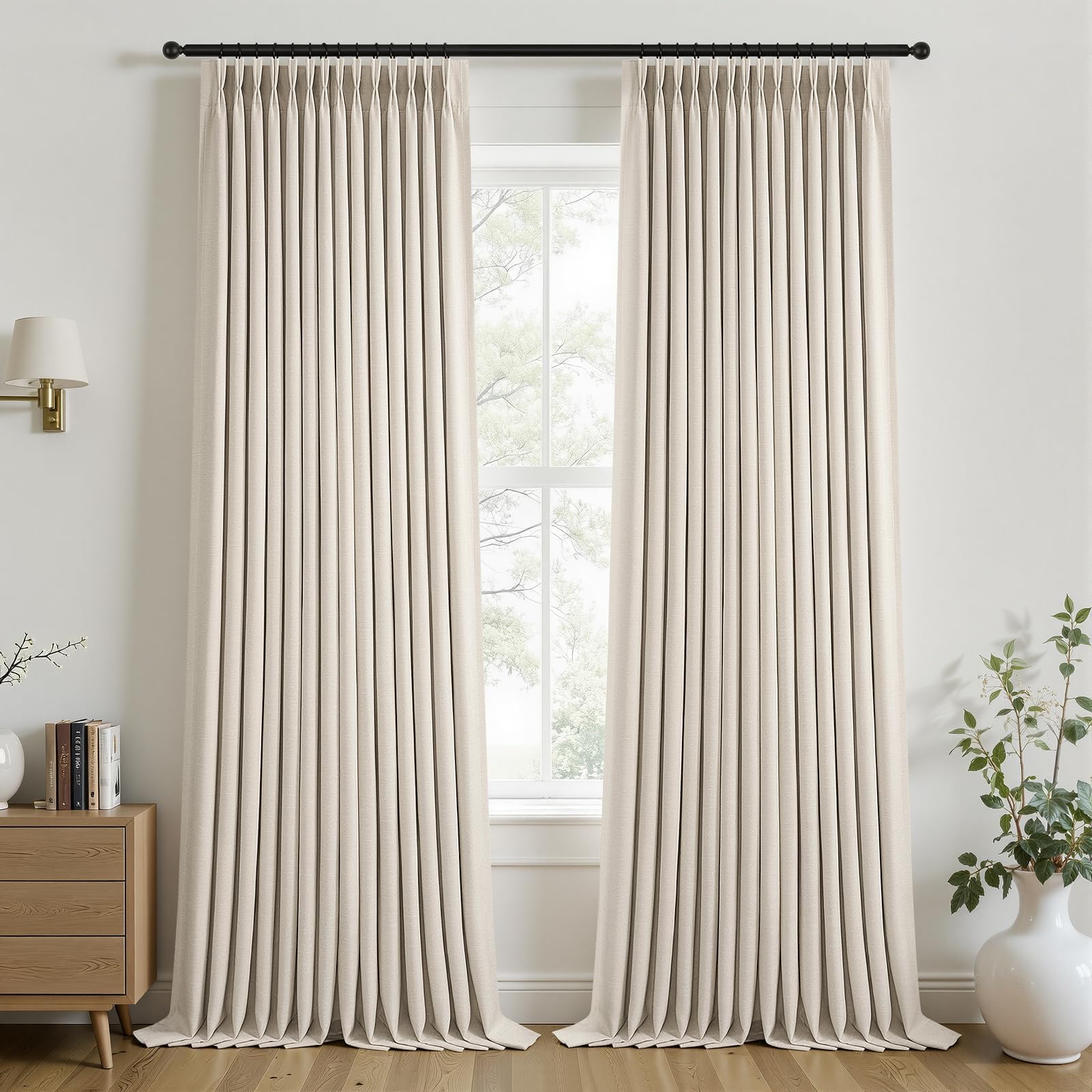 Topfinel 84 Inch Long Natural Blackout Curtains for Bedroom Livingroom, Farmhouse Back Tab Pinch Pleated Drapes for Track System,Neutral Linen Ambiance & Privacy Drapes Natural 52" W*84" L