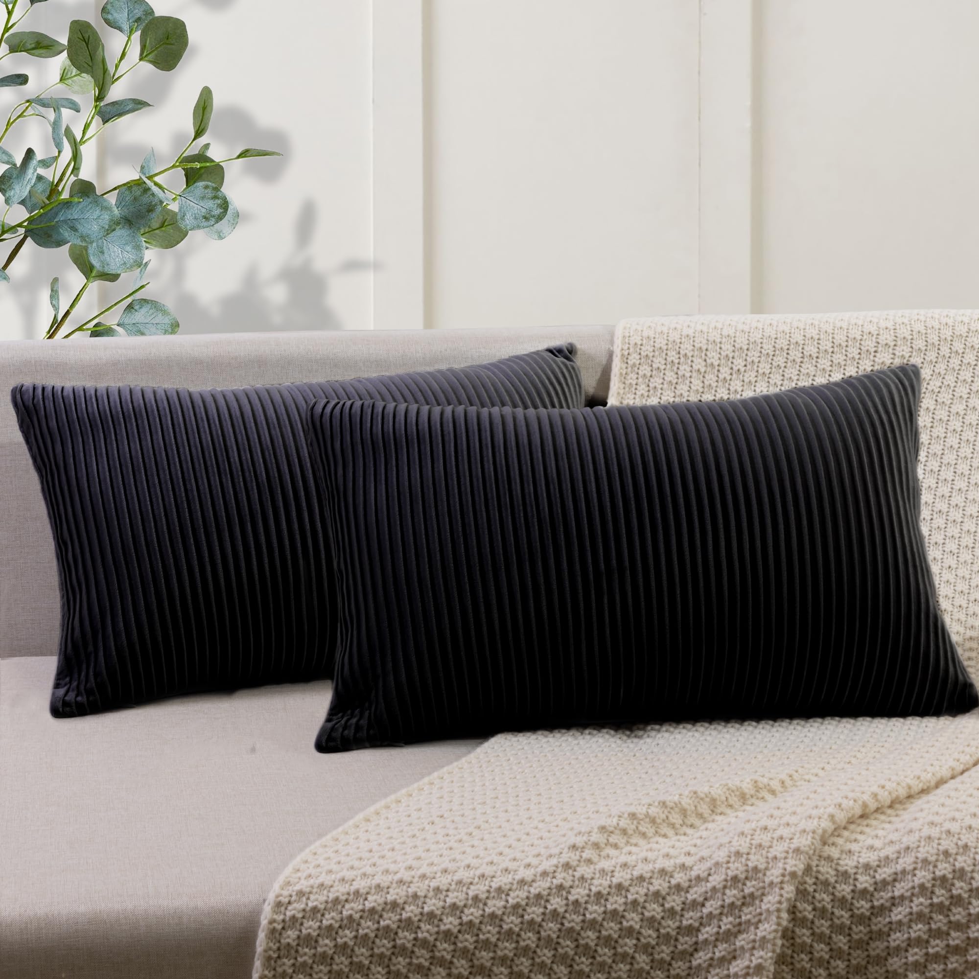 YCOLL Navy Blue Pillow Covers 18x18 Set of 2 Velvet Striped Pattern - Soft Throw Pillows for Home Decor, Luxury Decorative Pillow Covers for Couch, Bed,Living Room
