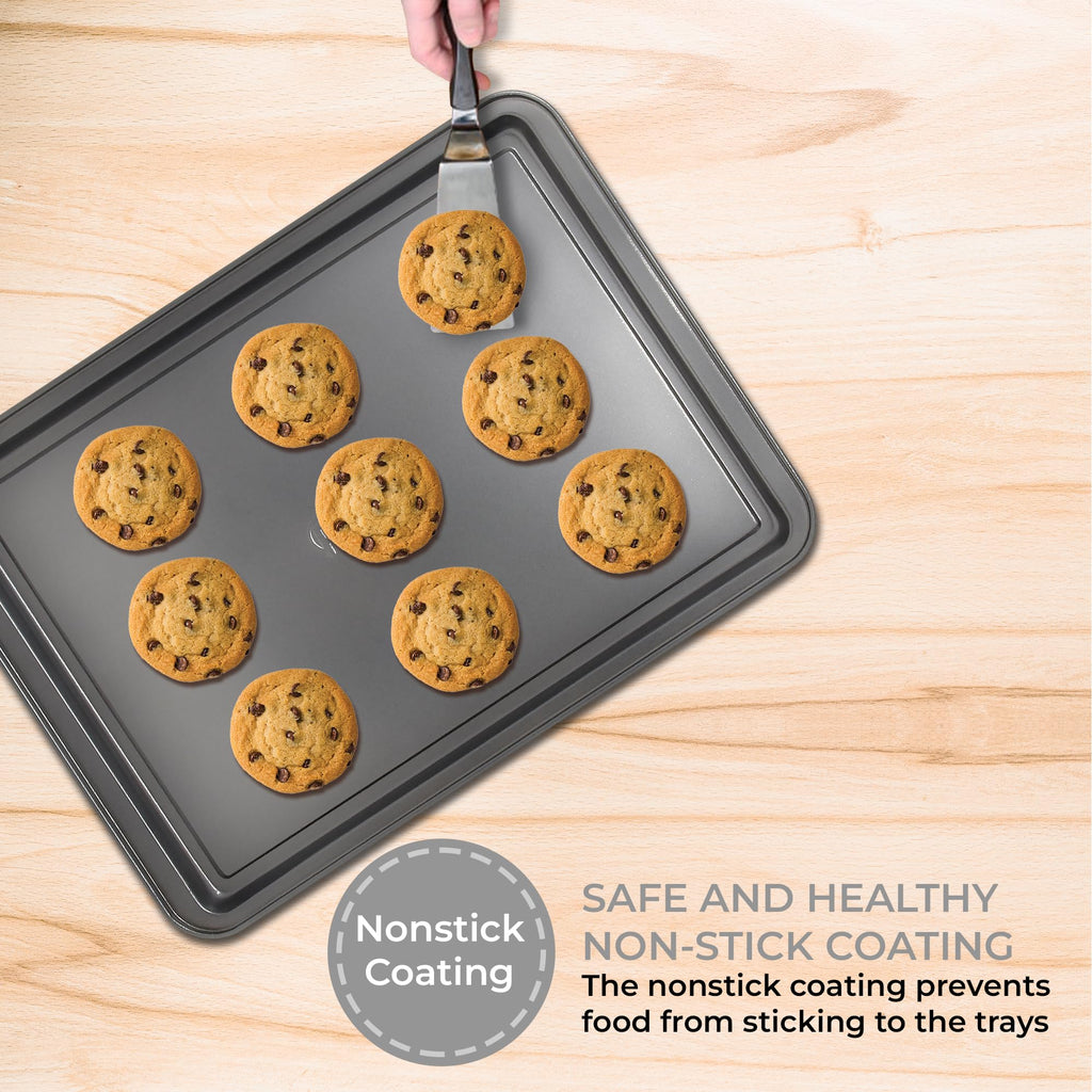 PERLLI Non-Stick 10-Piece Bakeware Set – Carbon Steel with Even Heat Distribution, Oven Safe to 446°F, BPA-Free, Dishwasher Safe, Stackable Baking Tools for Easy Storage and Everyday Cooking - Gray