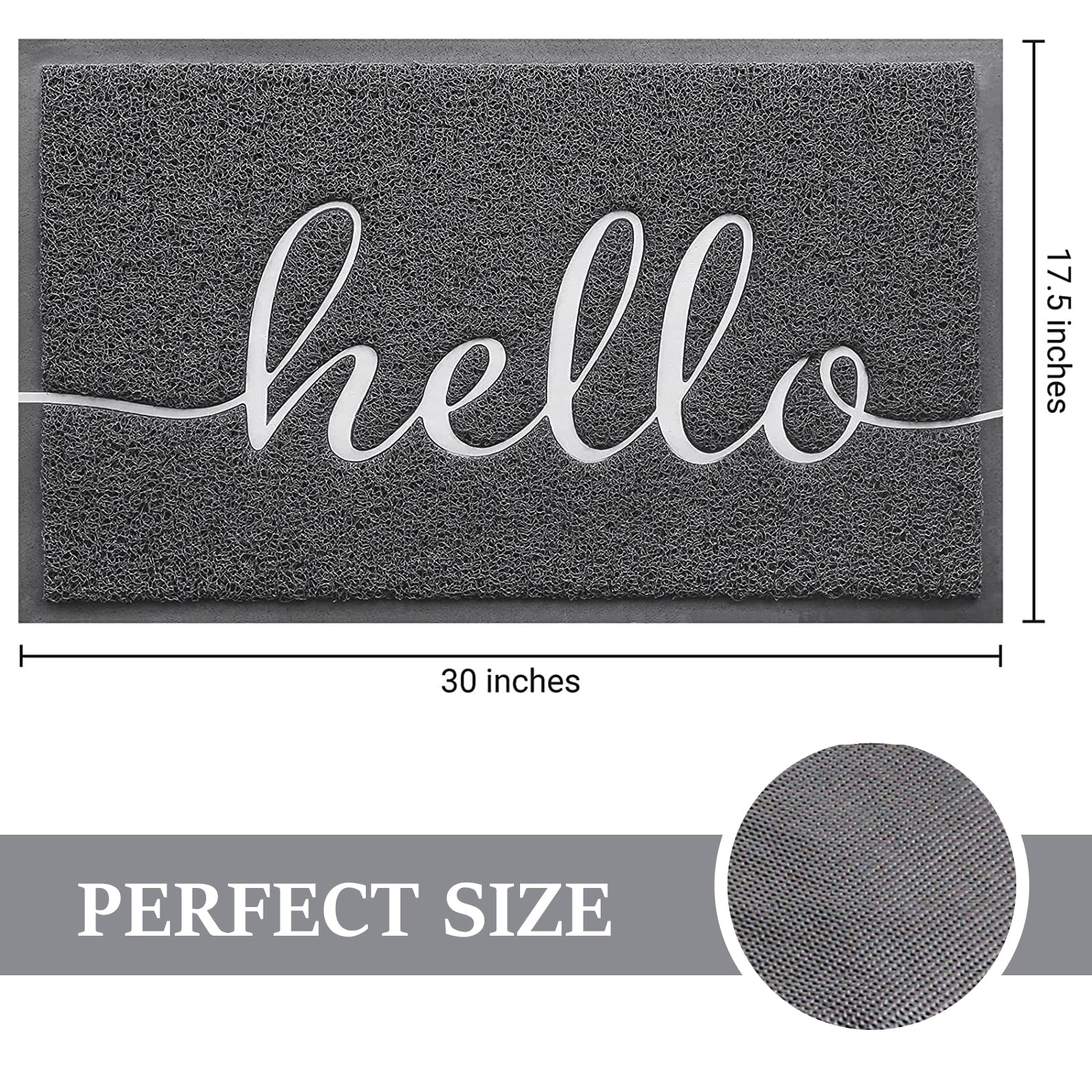 Door Mat (30"x17.5",Black), Welcome Mat Low Profile Front Doormat Floor Mat Non Slip Rugs for Entryway, Patio, High Traffic Areas