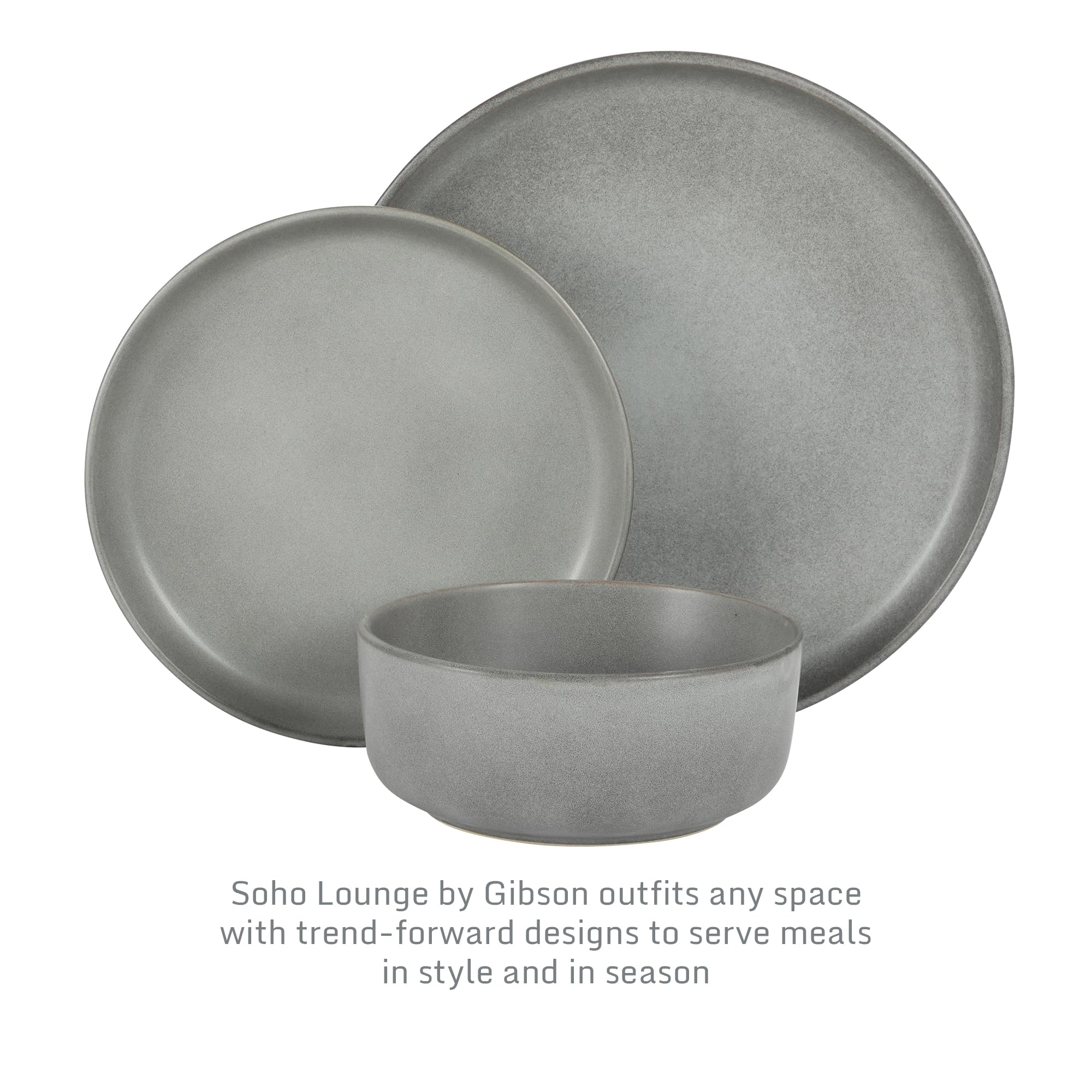 Gibson Elite Soho Lounge Round Reactive Glaze Stoneware Dinnerware Set, Service for 4 (16pc), Blue, Soho Round.