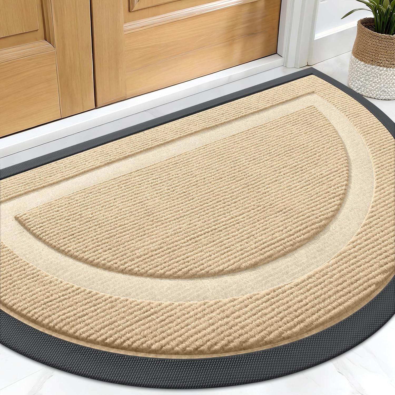OLANLY Front Door Mat Indoor Outdoor Entrance, Waterproof All-Season, All-Weather Doormat, Sturdy Natural Rubber, Fade Resistant, Low Profile, Easy Clean Patio Porch Entryway Mat, 29.5x17, Beige