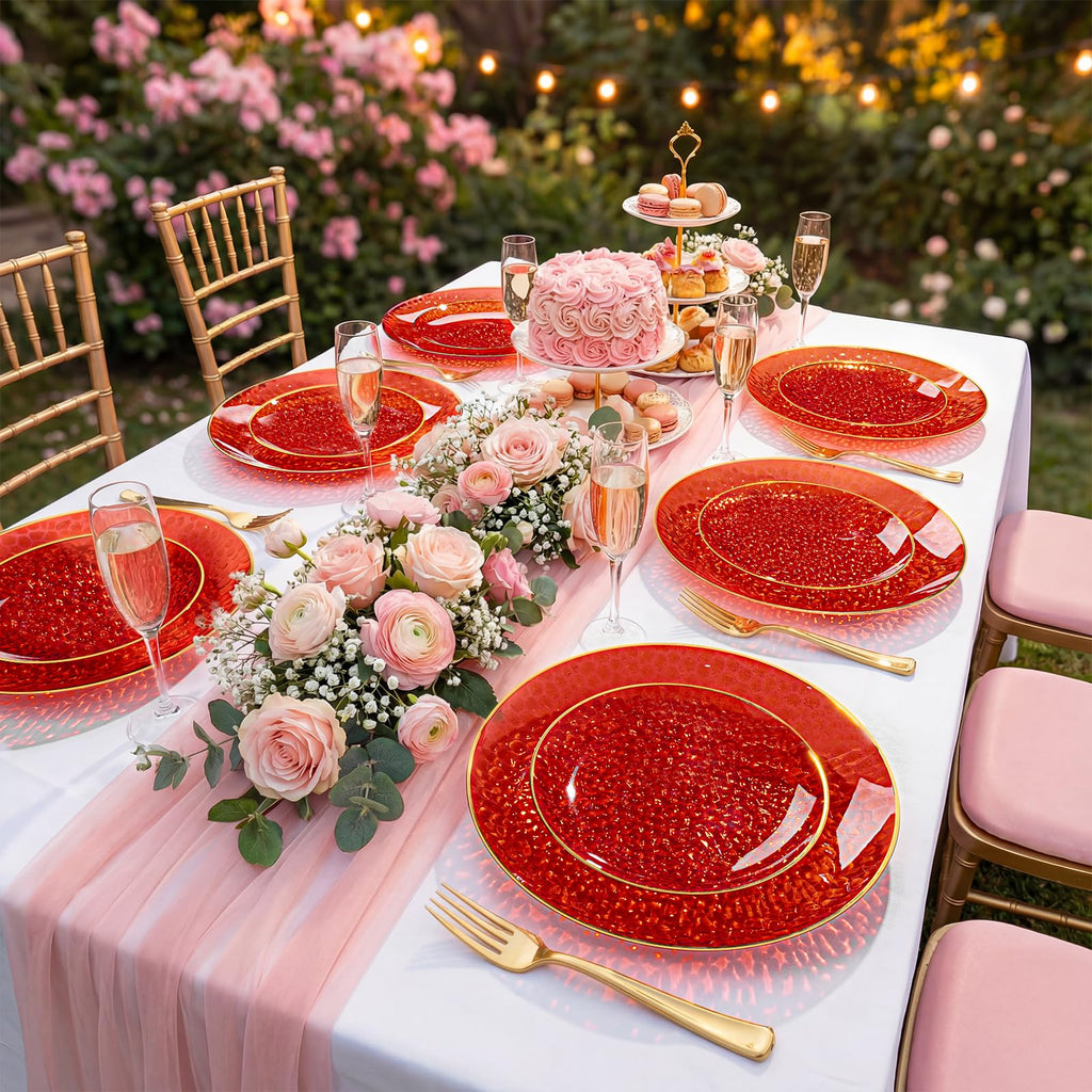 DaYammi 240Pcs Gold Plastic Plates Including 120Pcs Dessert Plates and 120Pcs Cake Forks,Hammered Party Plate,Clear Gold Appetizer plates Heavy duty Disposable Plastic Plate for Party Wedding Birthday