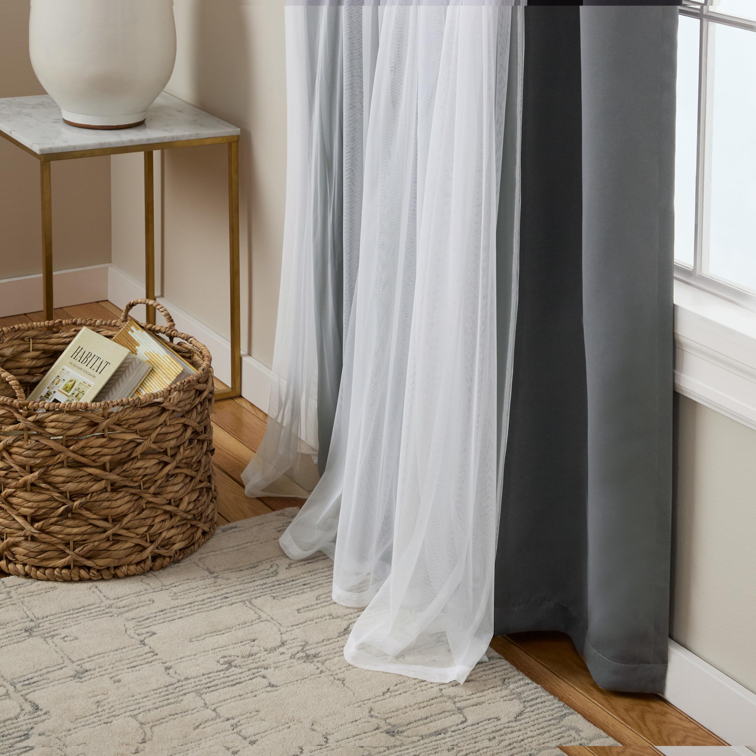TOWN & COUNTRY LUXE Talia Double Layer Indoor Curtains, Sheer and Room Darkening Blackout, Grommet Top, Energy Efficient, 2-Pack Set, 52"x84", Rose Blush
