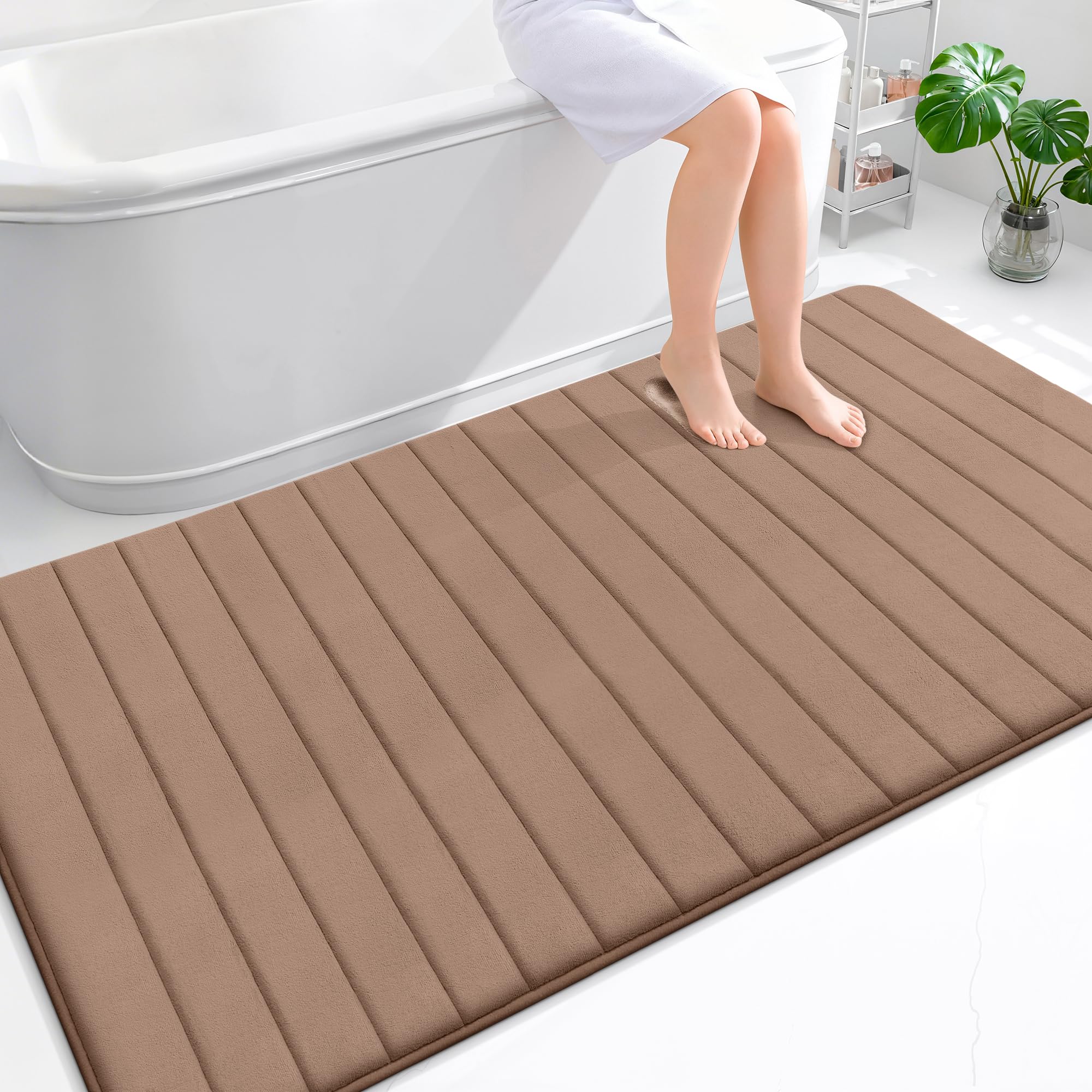 OLANLY Memory Foam Bath Mat 30x20, Super Soft Absorbent Bathroom Rugs, Quick Dry, Machine Washable Shower Floor Rugs, Bathmat Carpet, Bathroom Home Decor Accessories, Grey