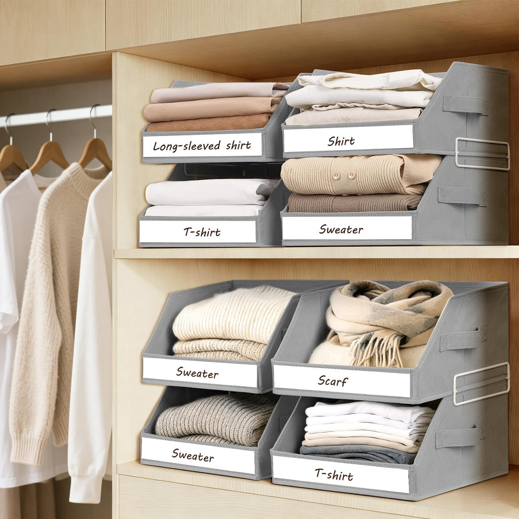 Homsorout Closet Organizers and Storage - 5 Tier Shelf Organizer with Weekly Labels, Stackable Storage Bins with Metal Frame, Foldable Cube Bins, Home Baskets for Kids and Adults, Beige